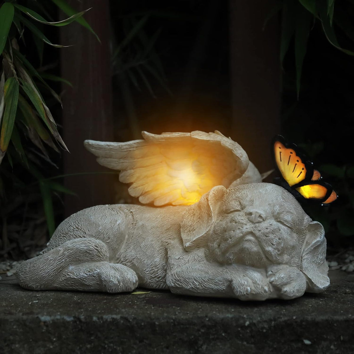 WONDER GARDEN Sleeping Dog Angel Statue with Solar Light - Pet Memorial Stone, in Memory of Dog