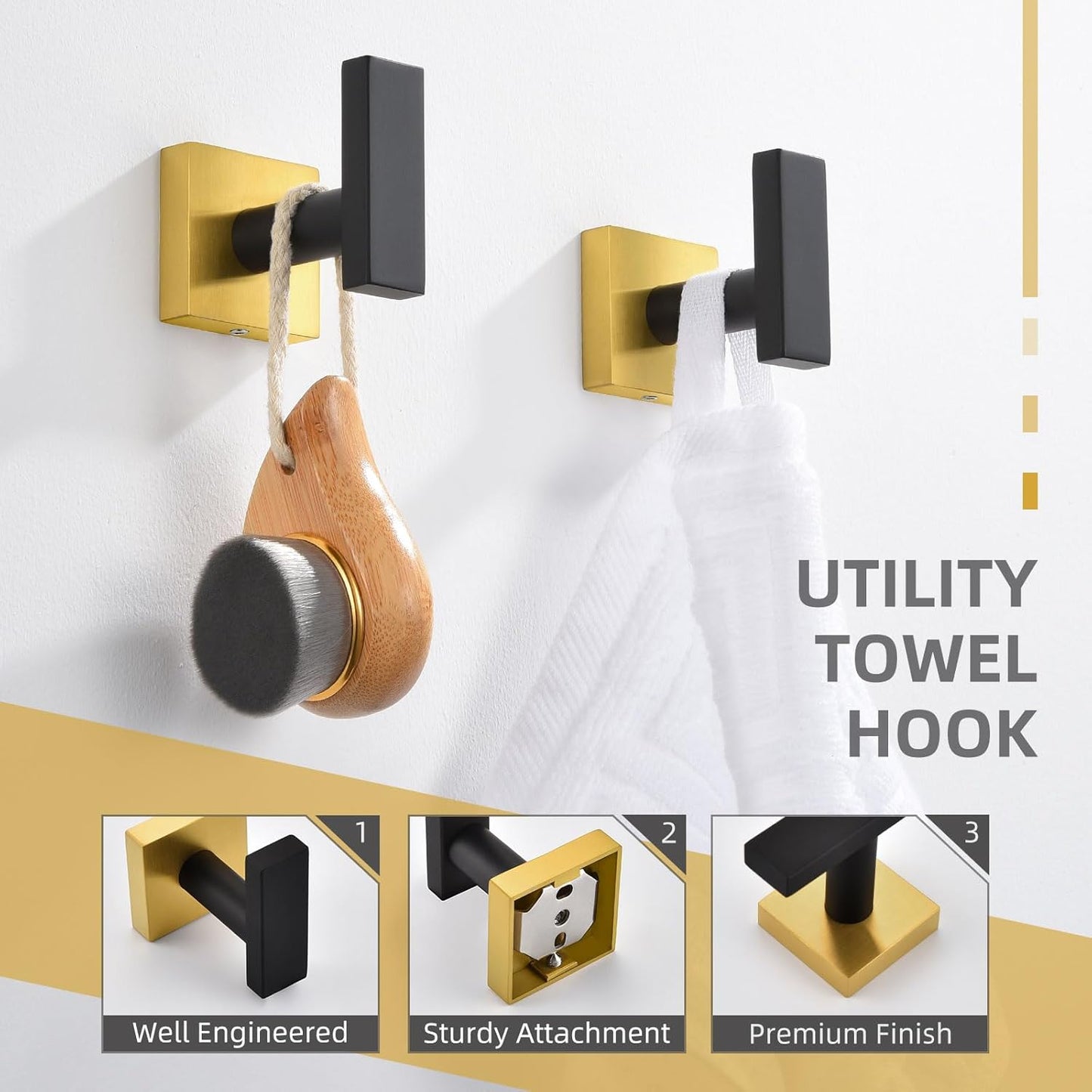 Angle Simple Bathroom Towel Hook 2 Pack, SUS 304 Stainless Steel Bath Robe Coat Holder Wall