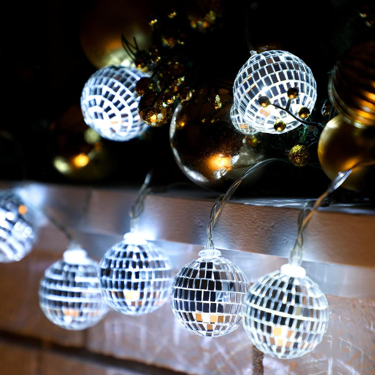 Zhanmai 30 LED Disco Ball String Lights Decor Lighted Mini Mirror Disco Balls Ornaments for 70s 80s
