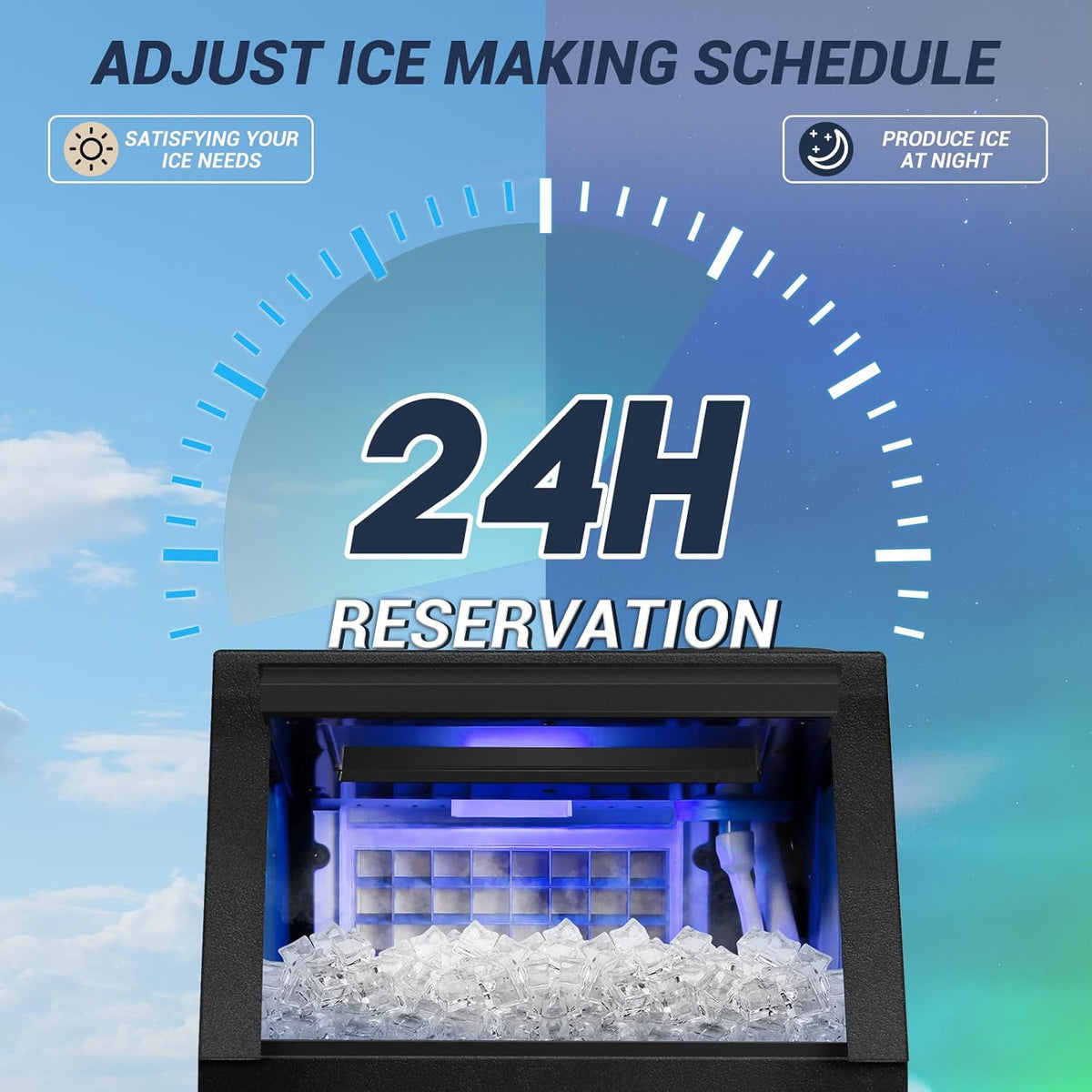 Commercial Ice Maker Machine 120LBS/24H with 30LBS Storage Bin, 15" Wide Undercounter/Freestanding