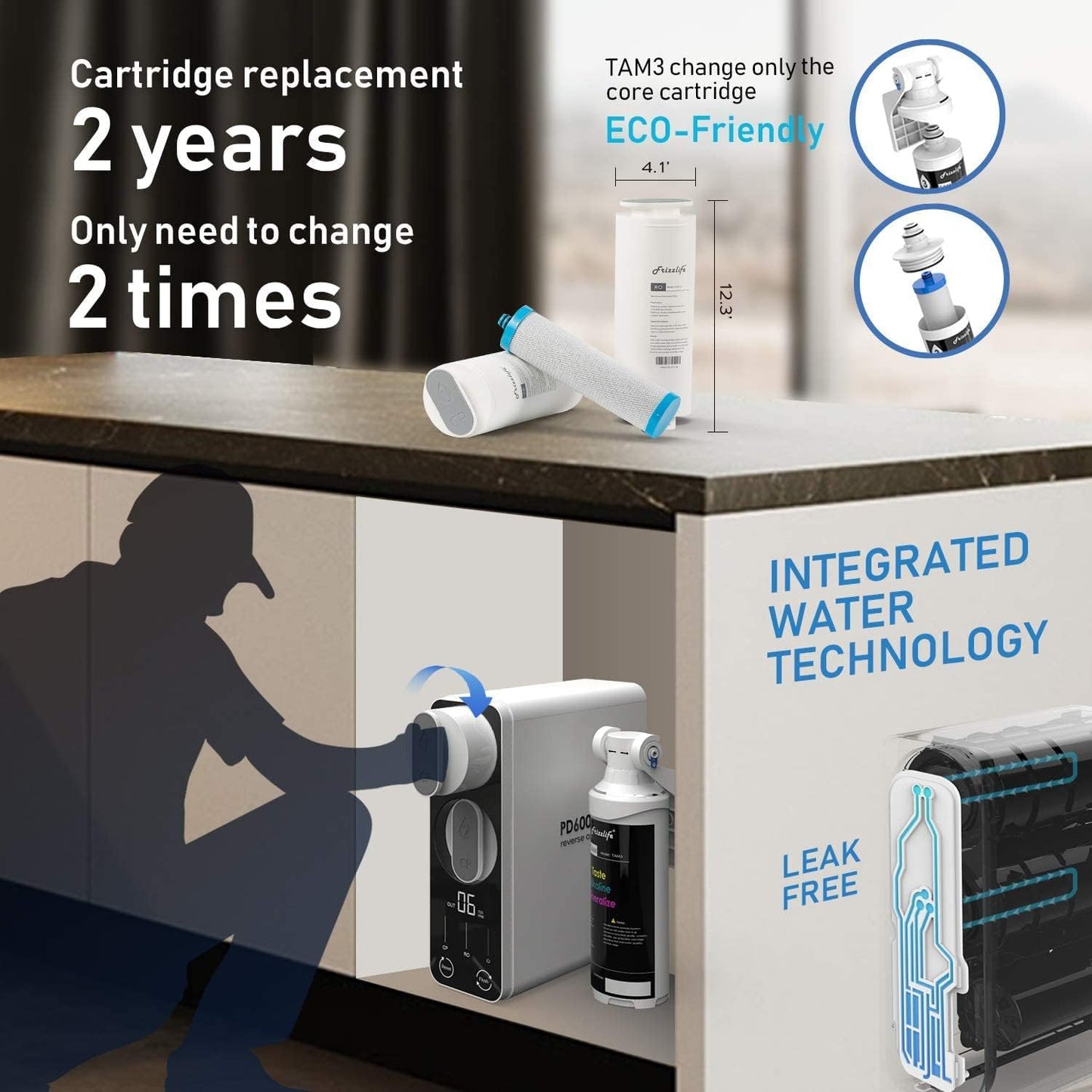 Frizzlife Reverse Osmosis Water Filter - Alkaline Mineral pH+, 600 GPD High Flow, Tankless RO