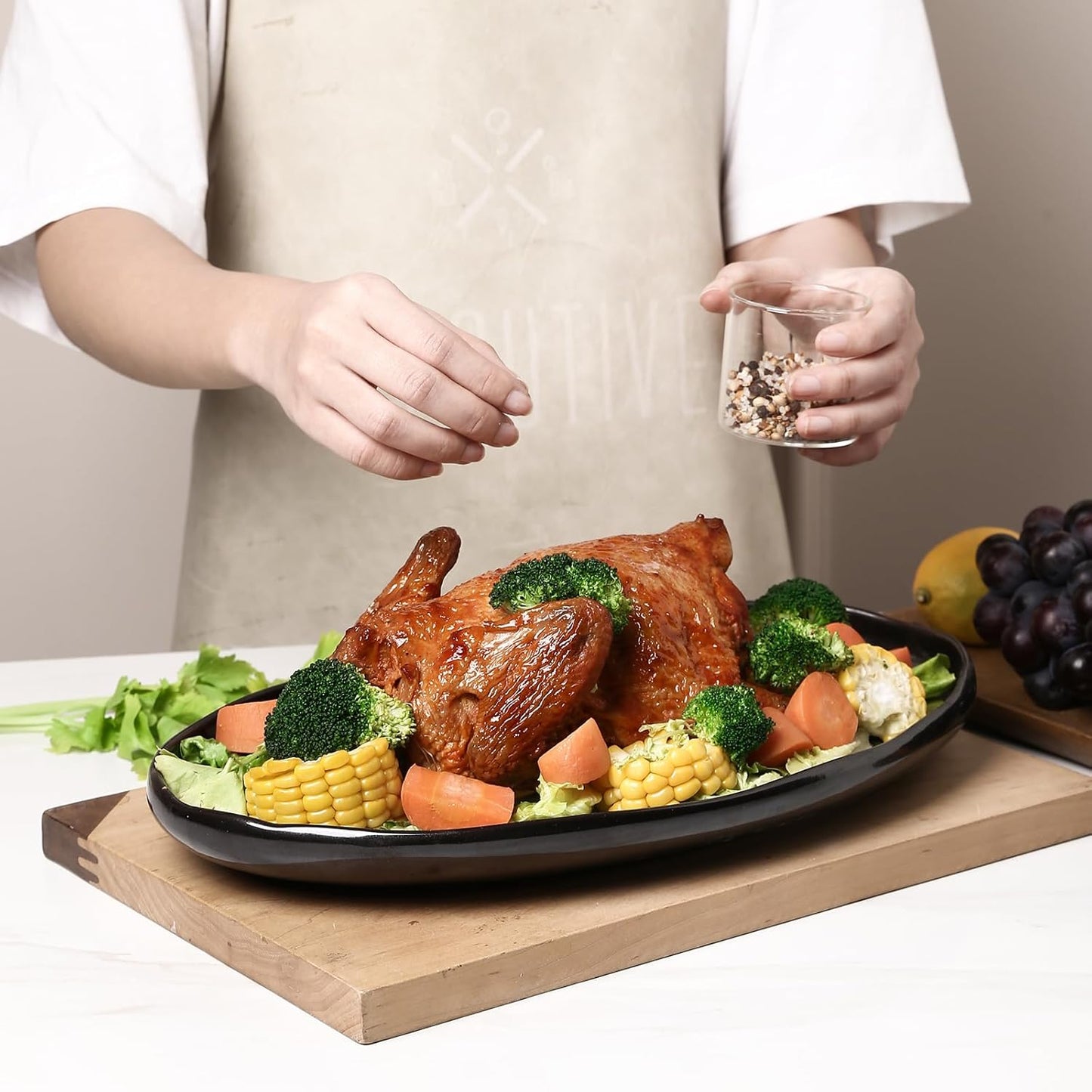 vicrays Serving Platter Ceramic Tray Plates Extra Large Oval 14.5 Inch Porcelain Dinner Plates Long