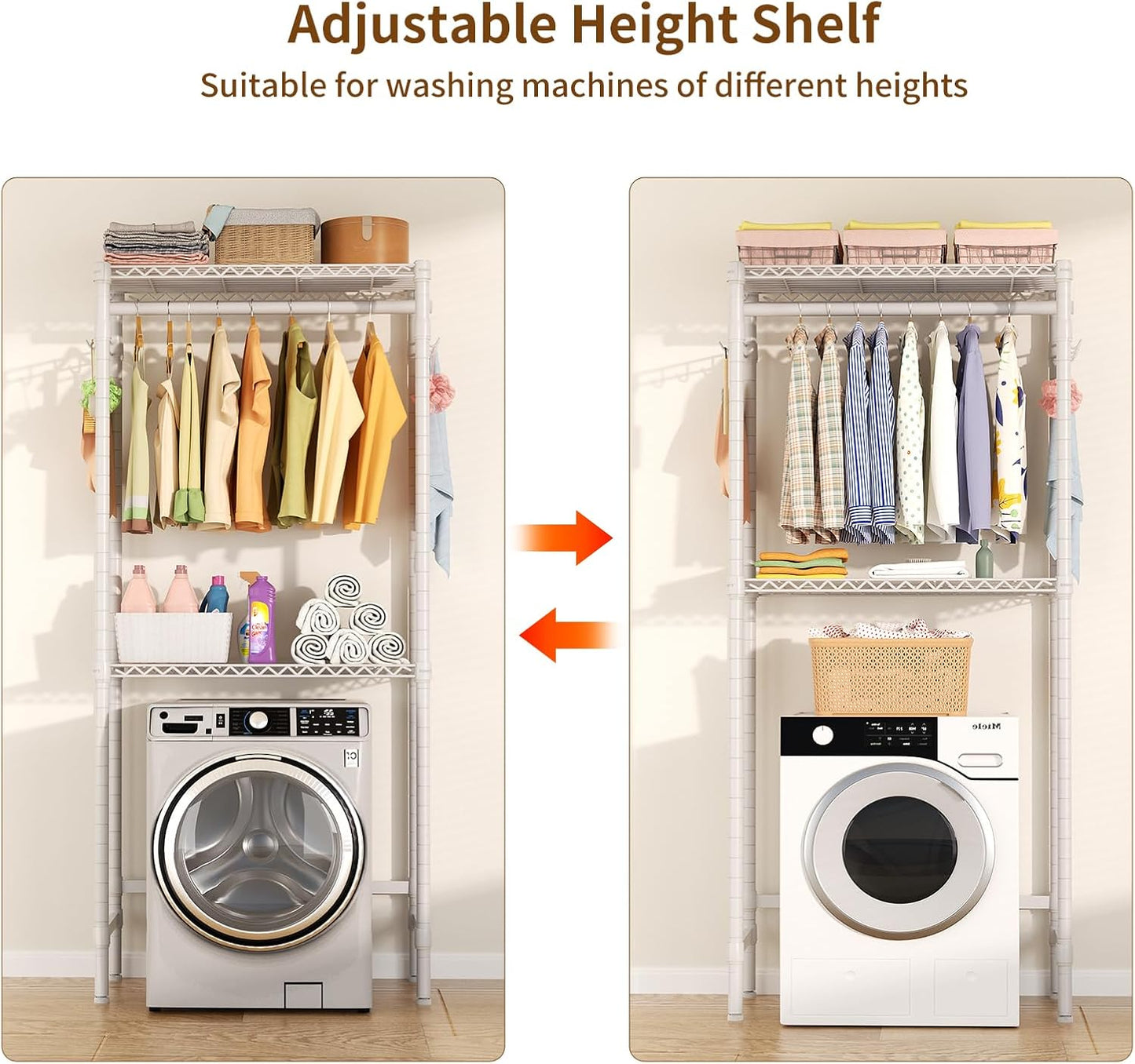Over Washer and Dryer Shelves,2 Tier Adjustable Height Wire Shelving Laundry Room Storage