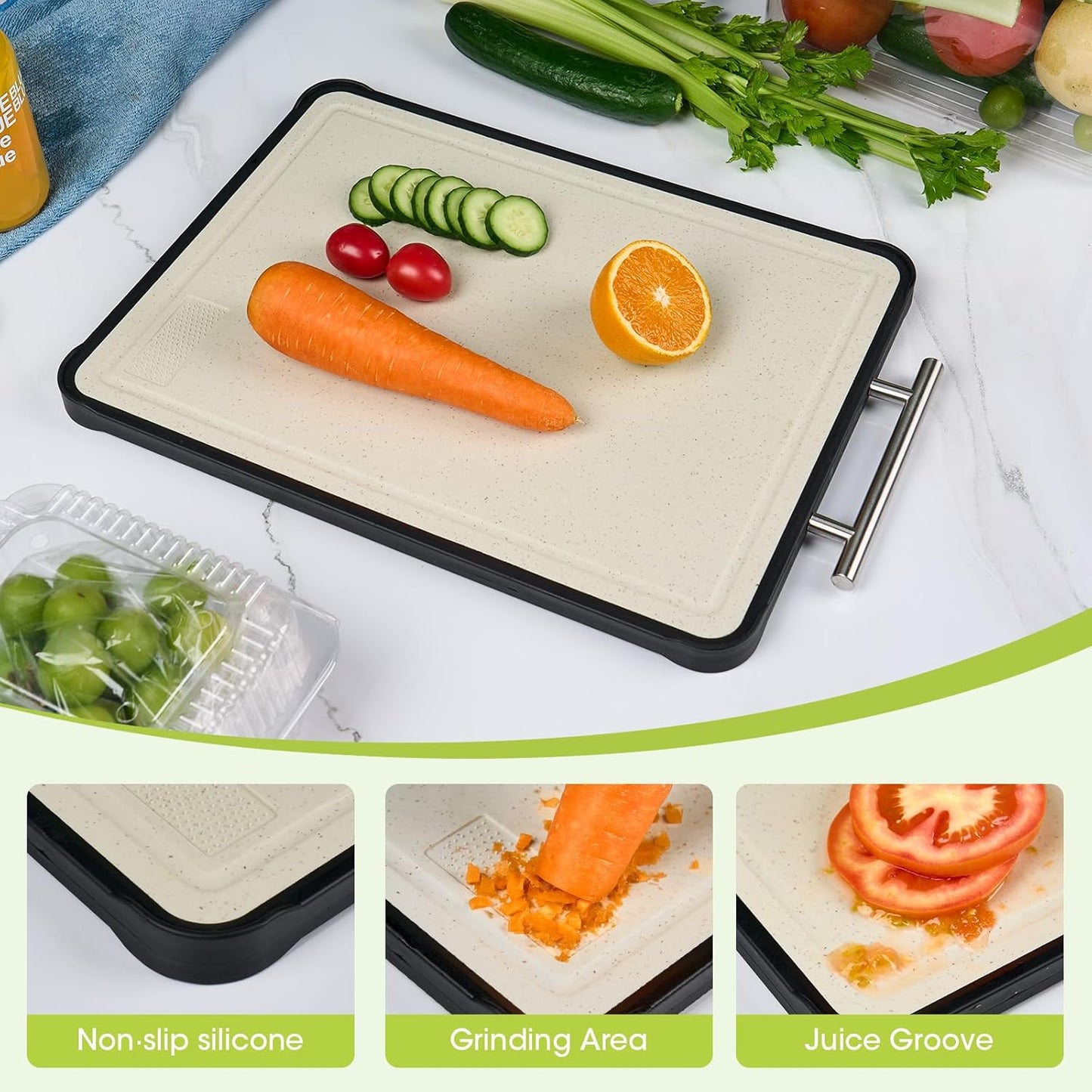 Dishwasher Safe 316 Stainless Steel Cutting Board for kitchen, Double-Sided Pure 316/Wheat Straw