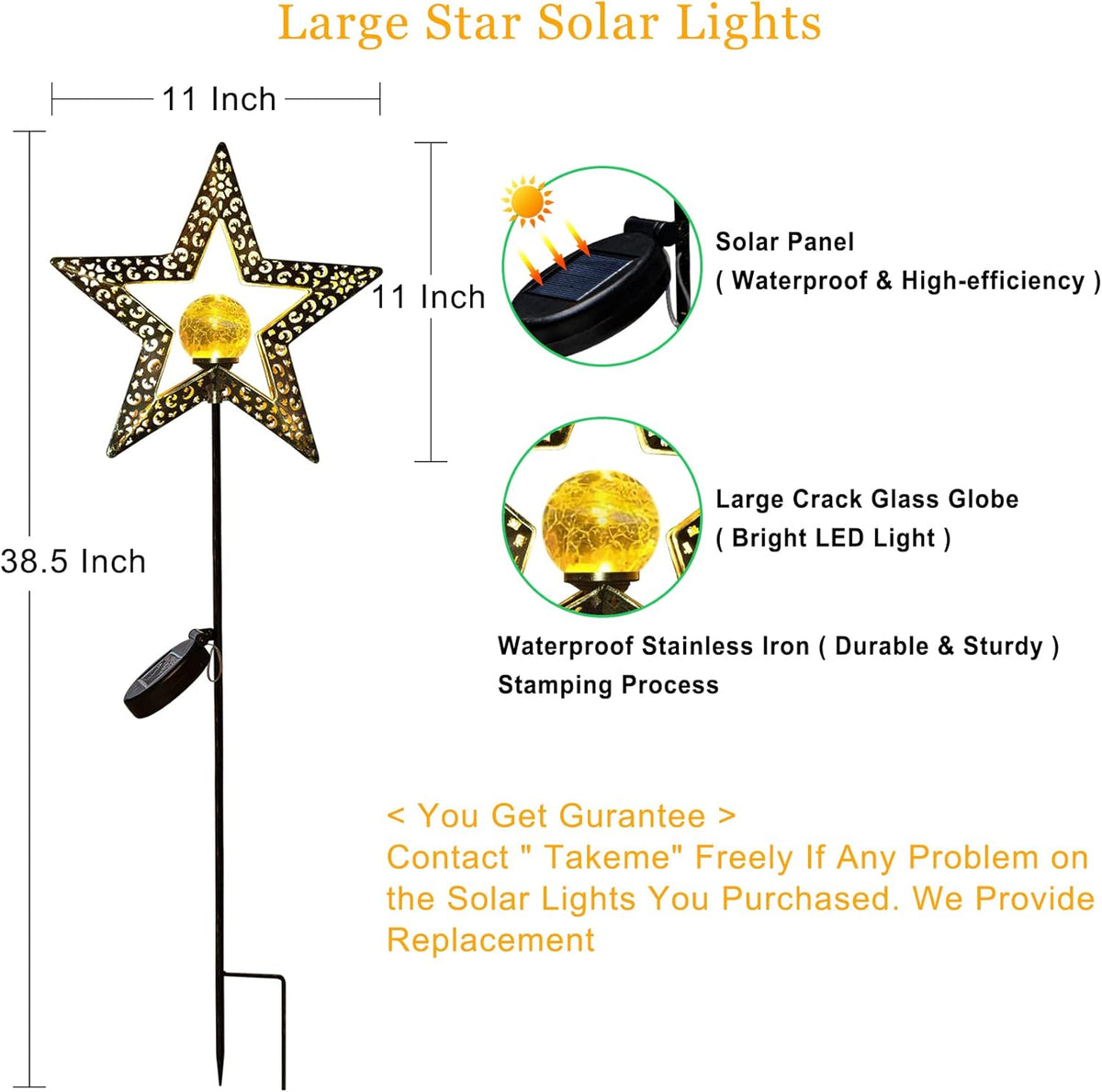 TAKE ME Star Solar Lights Garden Outdoor Decor Waterproof Metal Solar Stakes Lights for Patio Yard
