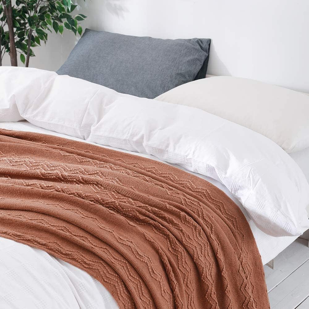 MIULEE Knitted Boho Throw Blanket for Couch Textured Knit Terracotta Rust Blanket with Tassels Cozy