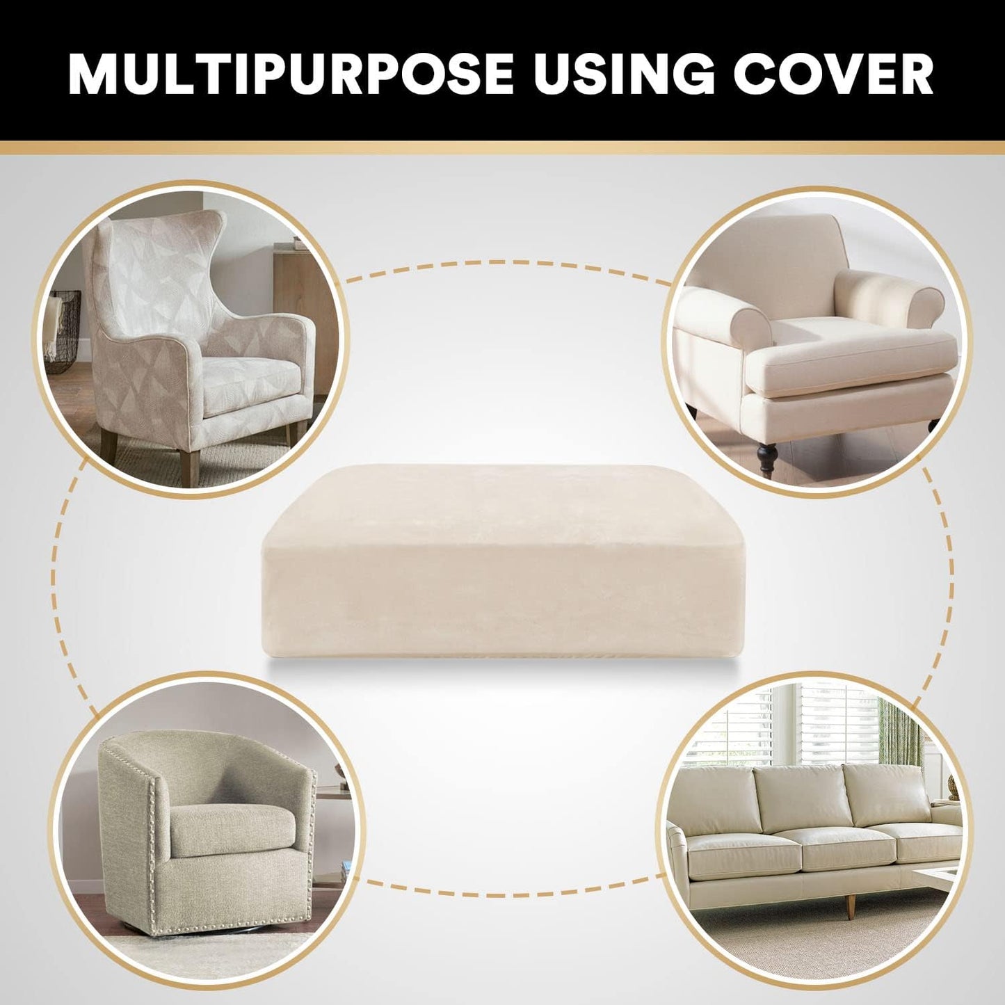 PrinceDeco Stretch Velvet Couch Cushion Cover,Soft Fitted Cushion Slipcover for Chair Cushion