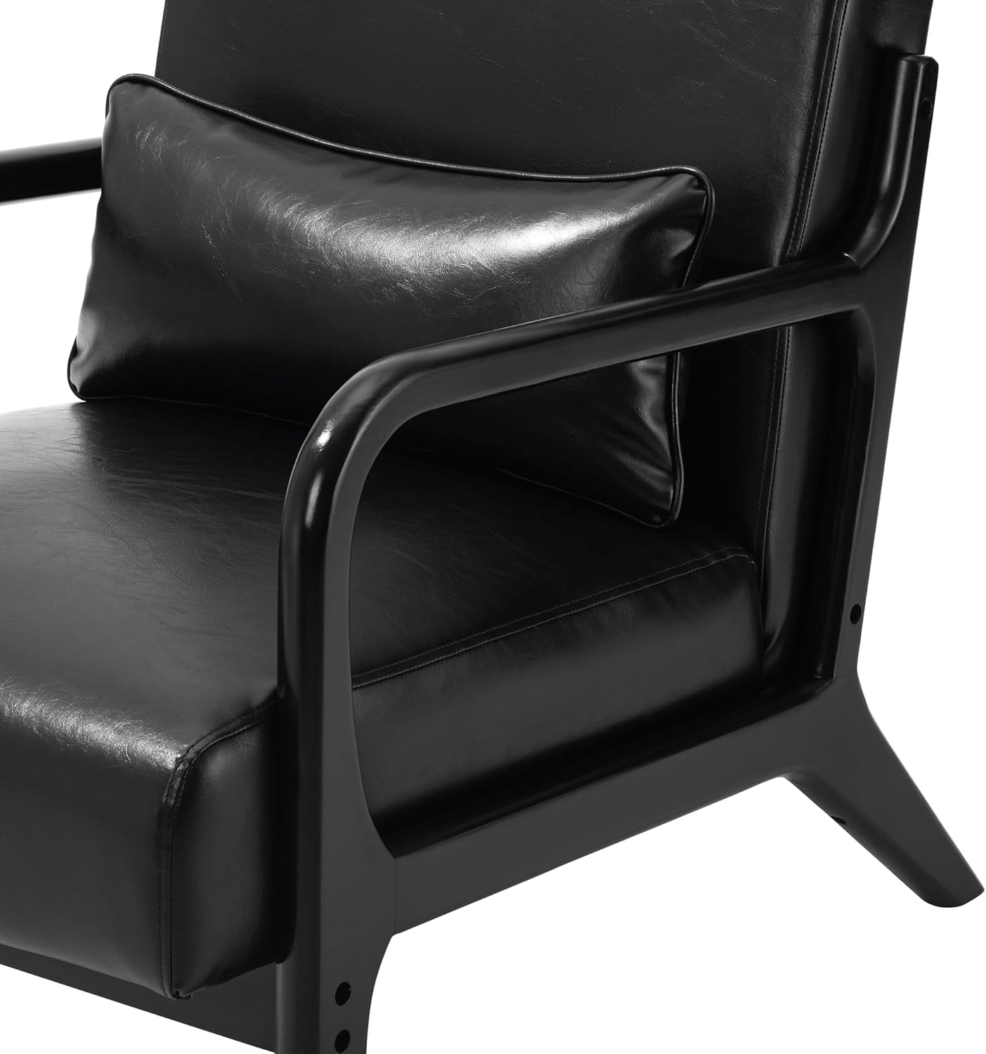 Glitzhome 2 Set Mid Century Black Accent Armchair, Single Reading Armchair PU Leather Lounge Chair