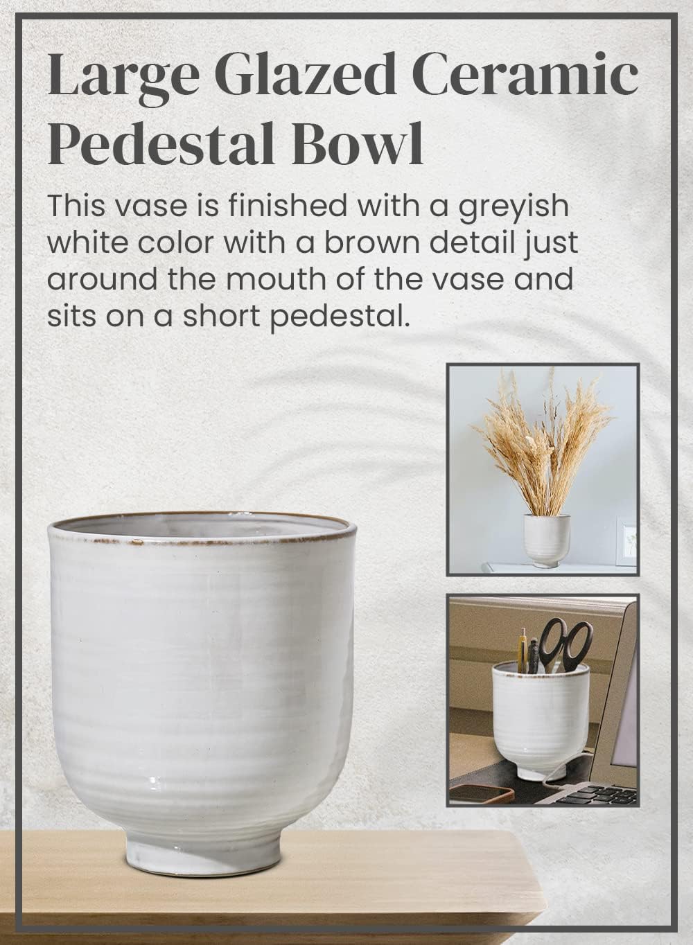 Serene Spaces Living Large Glazed Ceramic Pedestal Bowl- Centerpiece for Vintage Weddings, Events