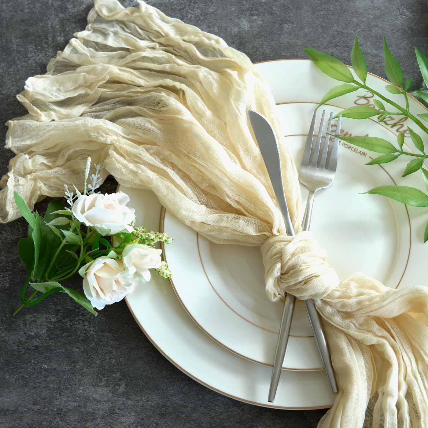 Sioloc 10 Pack Beige Cheesecloth Table Runner Fall Autumn Decor for Home 10ft Table Cloth for Tea