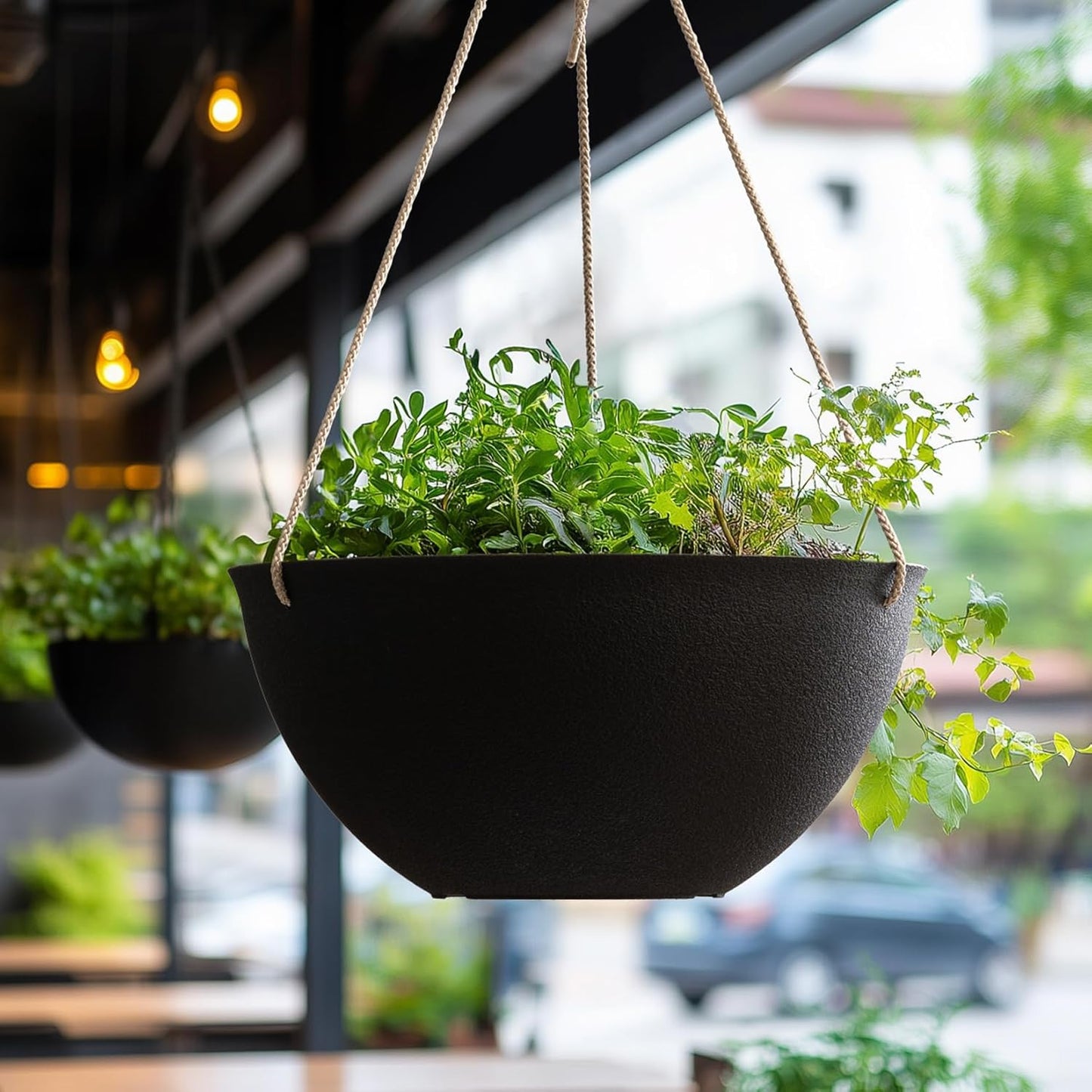 LA JOLIE MUSE Hanging Planters for Outdoor Plants, Large Hanging Planter with Drain Holes, Black