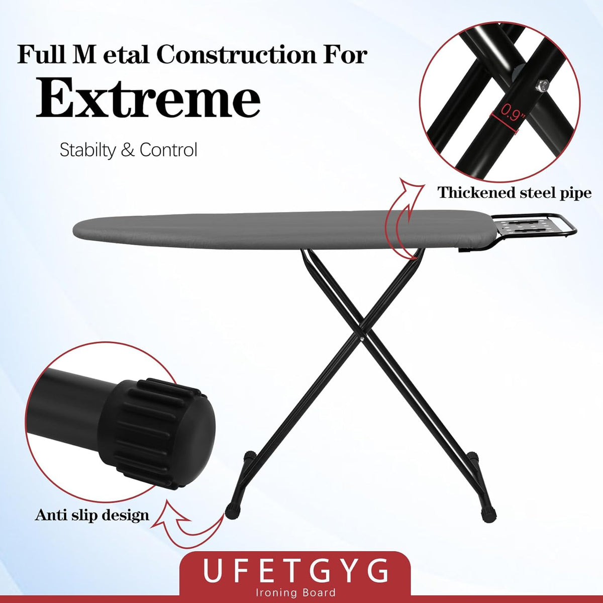 Ironing Board,13" X 43" W/with Iron Rest | Full Metal Construction| Height Adjustable | Heat &