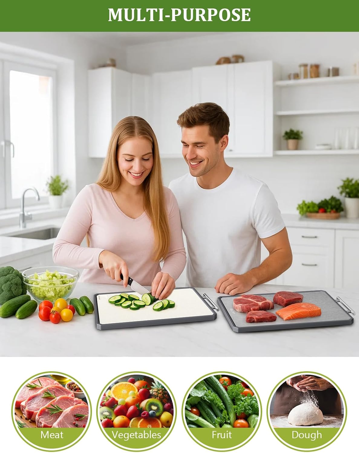 Titanium Cutting Boards for Kitchen, 2 in 1 Metal Cutting Board for Chopping Meat/Vegetables