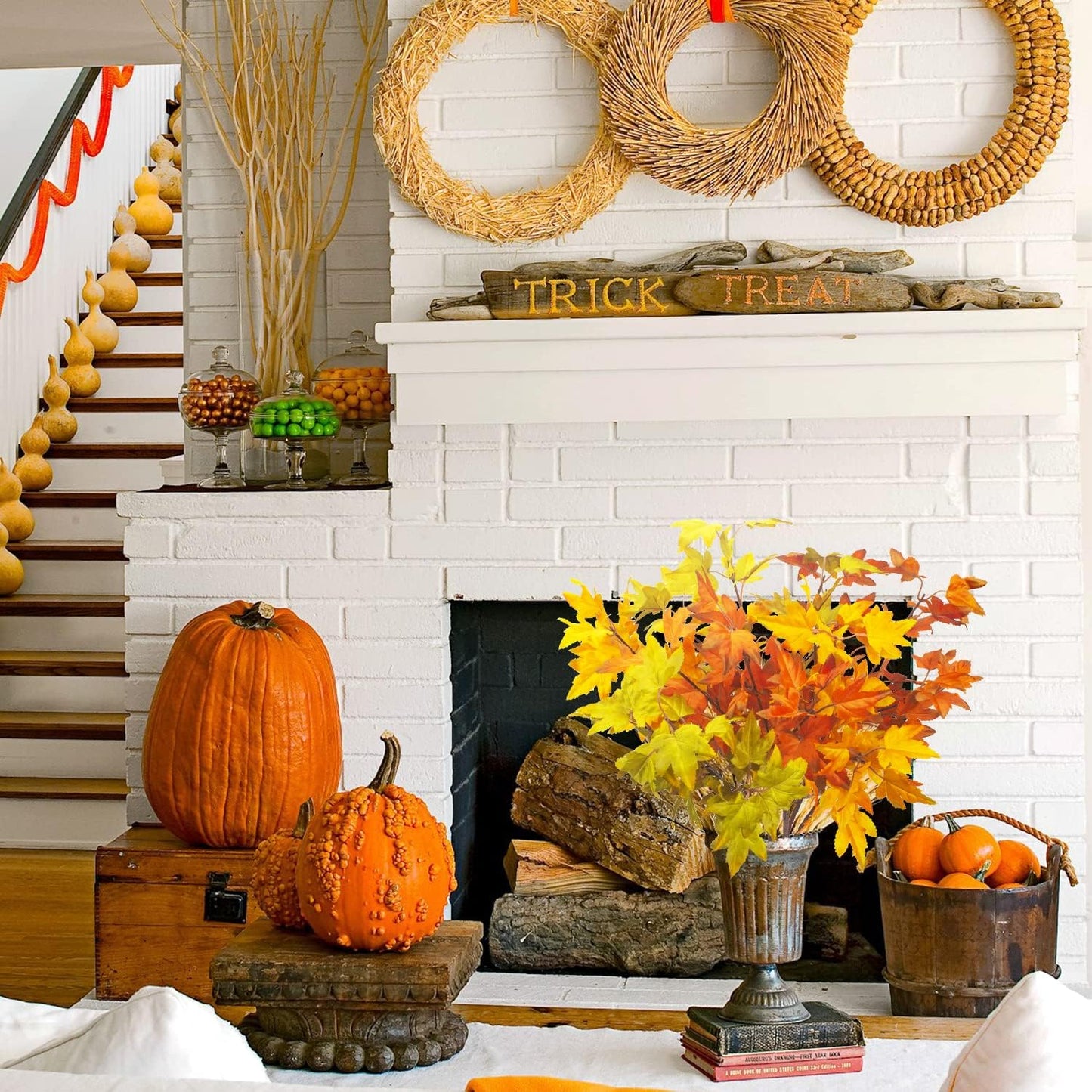6Pcs Artificial Maple Leaves Branches Fake Fall Maple Shrubs for Thanksgiving Christmas Festival