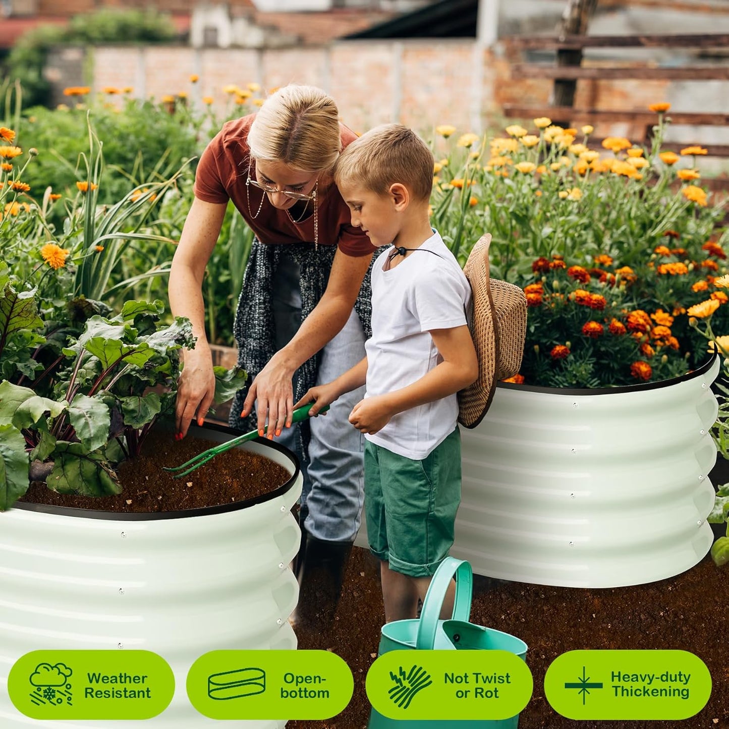 2 Pcs 4.5x2x1.5ft Oval Raised Garden Bed,Galvanized Raised Beds,Open-Ended Base Metal Raised