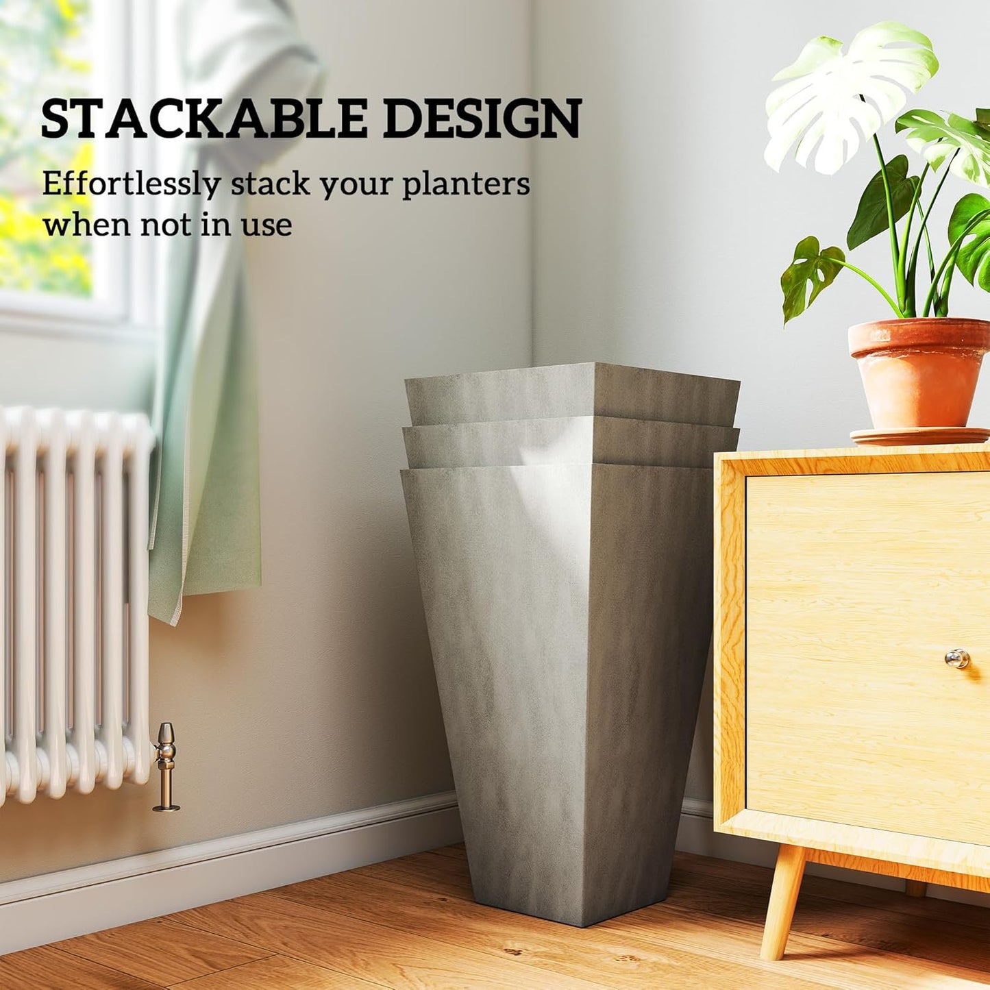 Outsunny Tall Planters for Outdoor Plants Set of 3, 28 in Taper Planters with Drainage Holes