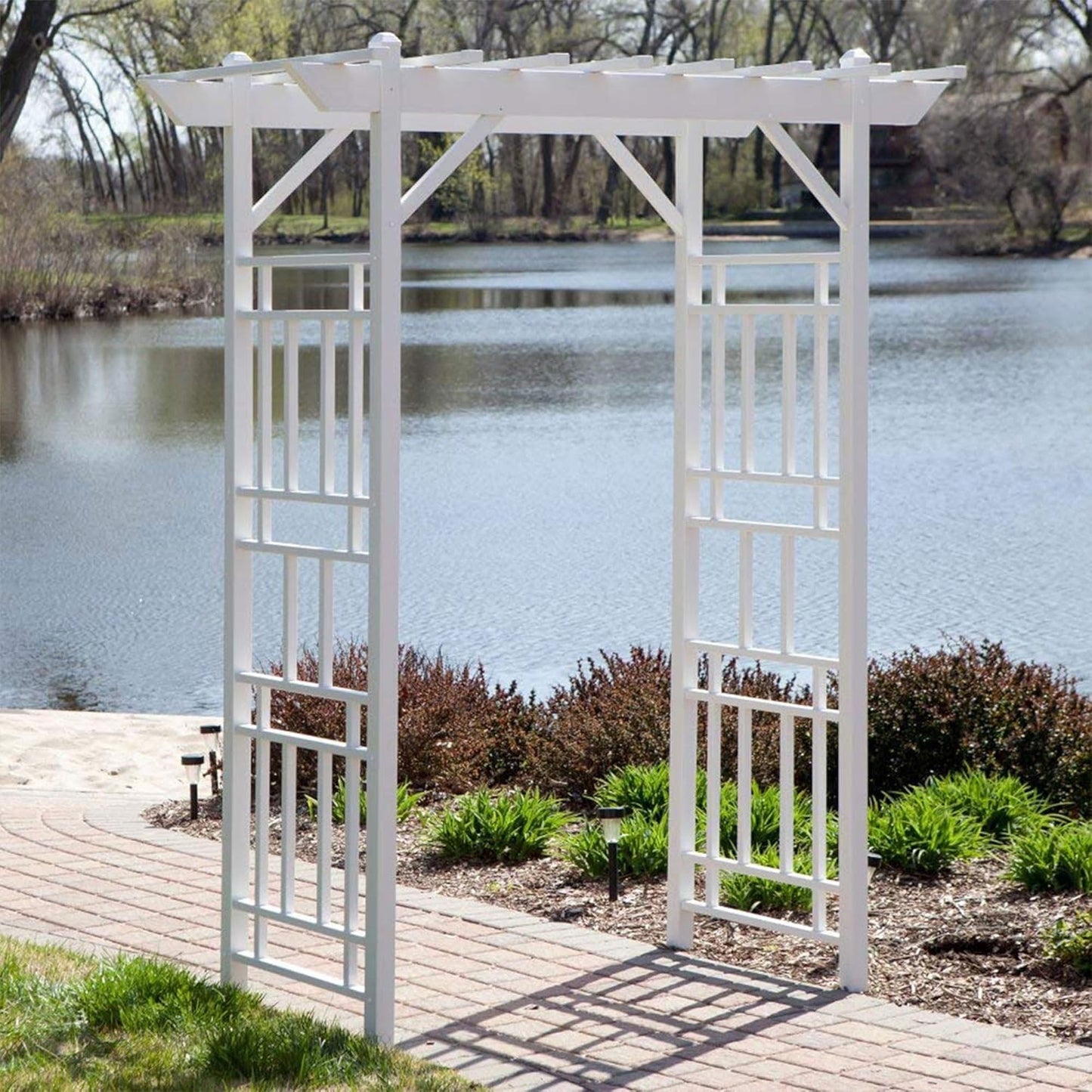 Dura-Trel Wellington Arbor, Vinyl Garden Archway for Outdoors, White, 72" x 85" - Backyard