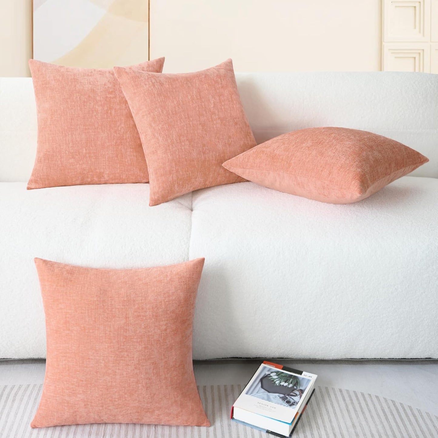 CaliTime Throw Pillow Covers Decorative 18 X 18 Inches Pack of 4 Cozy Chenille Cushion Cases for