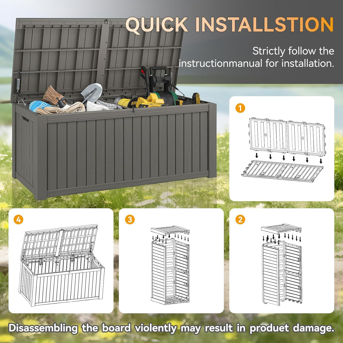 NUNU LAB 150 Gallon Outdoor Storage Box,Resin Large Sturdy Deck Box, Backyard Outside Storage Box