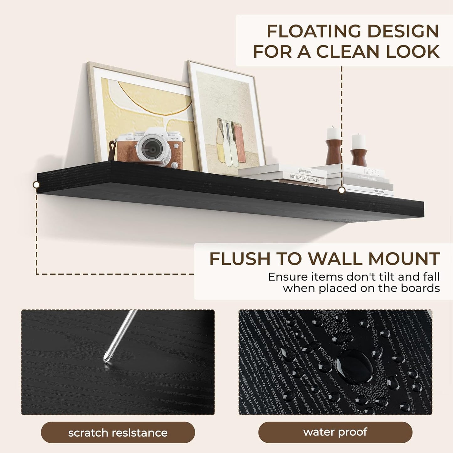 RICHFOCUS 48Inch Floating Shelves for Wall 2 Pack Shelves for Bedroom|Kitchen|Bathroom Wall Mounted