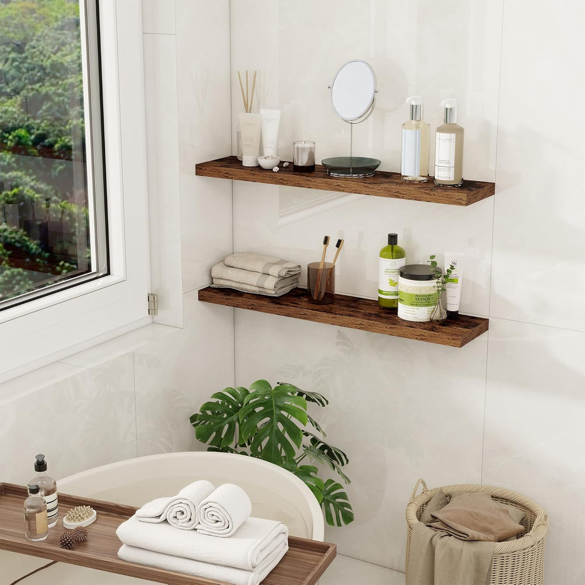 Fun Memories Floating Shelves for Wall, 30" Rustic Wood Deep Wall Mounted Shelves with Invisible