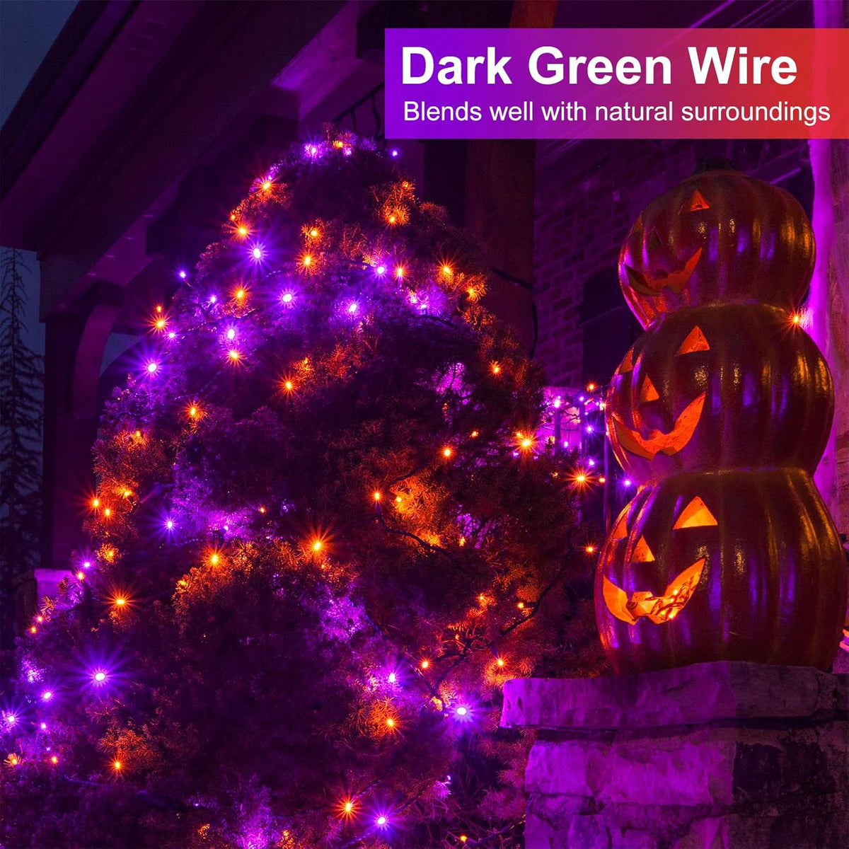 Purple Orange Halloween Lights Outdoor, 66FT 200 LED String Lights for Outside with 8 Modes