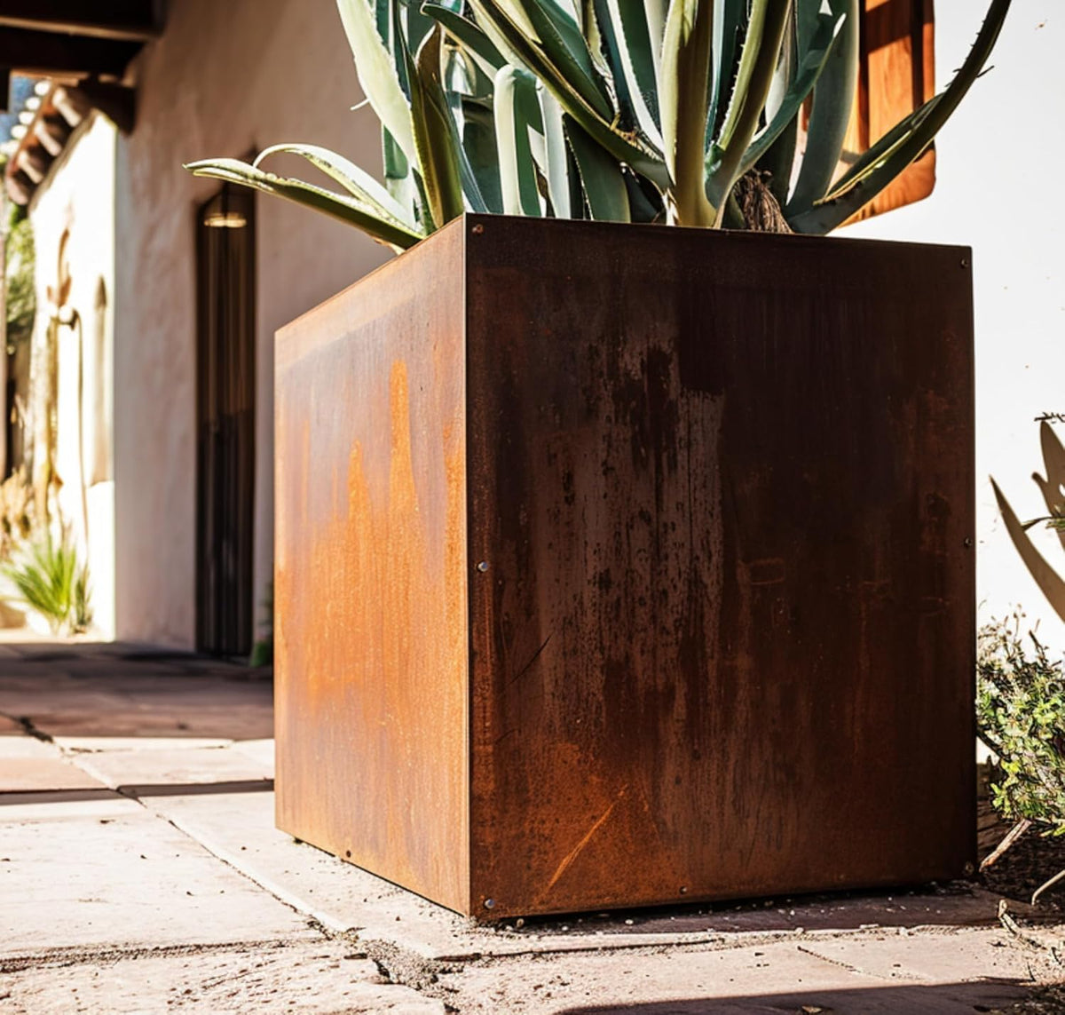 DIY CARTEL Corten Steel Cube Outdoor Planter Box, Rustic & Modern Farmhouse Design, Large Raised