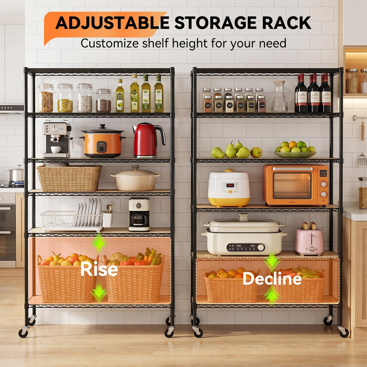 BestOffice | 6-Tier Wire Storage Shelves with PP Shim | 18x45x82 | Black