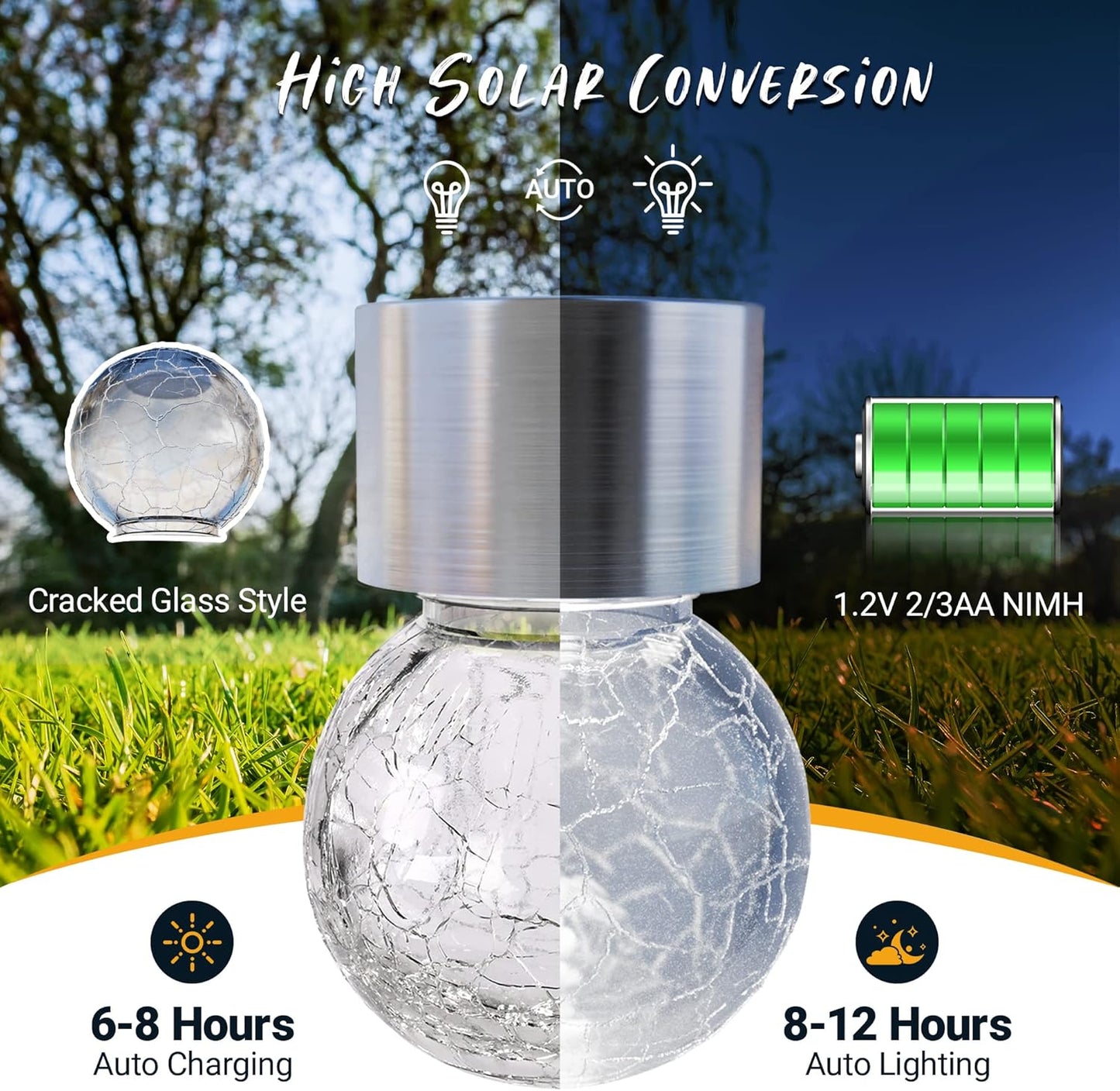 GIGALUMI 12 Pack Solar Outdoor Lights, Solar Hanging Lights for Christmas Decoration-Cracked Glass