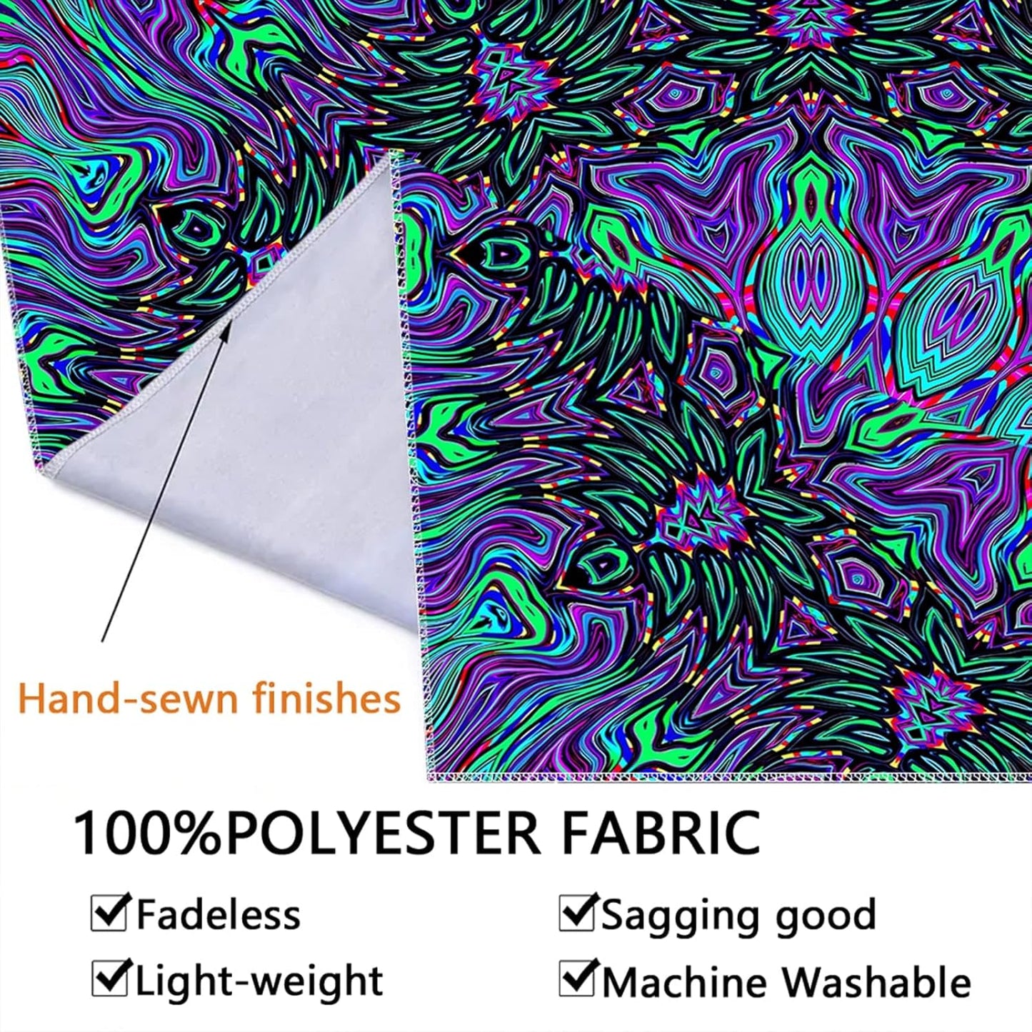 PSYHILAR Blacklight Mandala Tapestry for Bedroom, Psychedelic Black Light Posters for Adults and