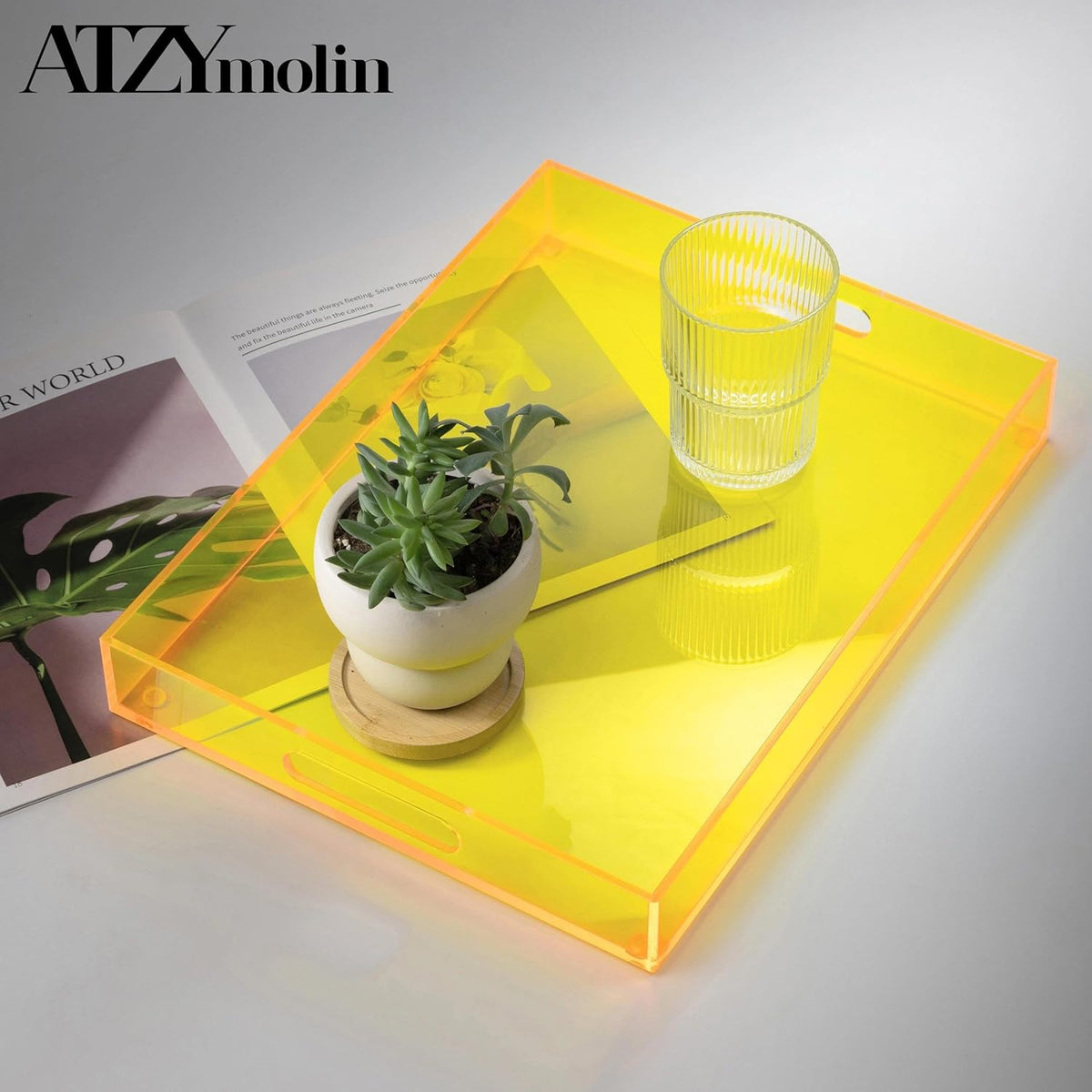 Large Acrylic Serving Tray Decorative Ottoman Coffee Table Vanity Tray Tea Fruit Platter Snack
