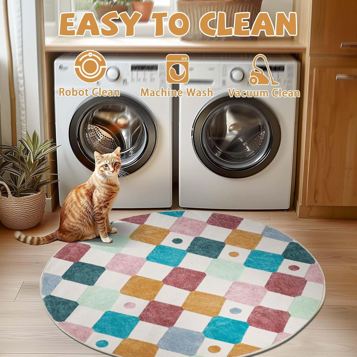 jinchan Round Rug 5ft Kids Washable Rug Indoor Floor Cover Non-Slip Soft Elementary School