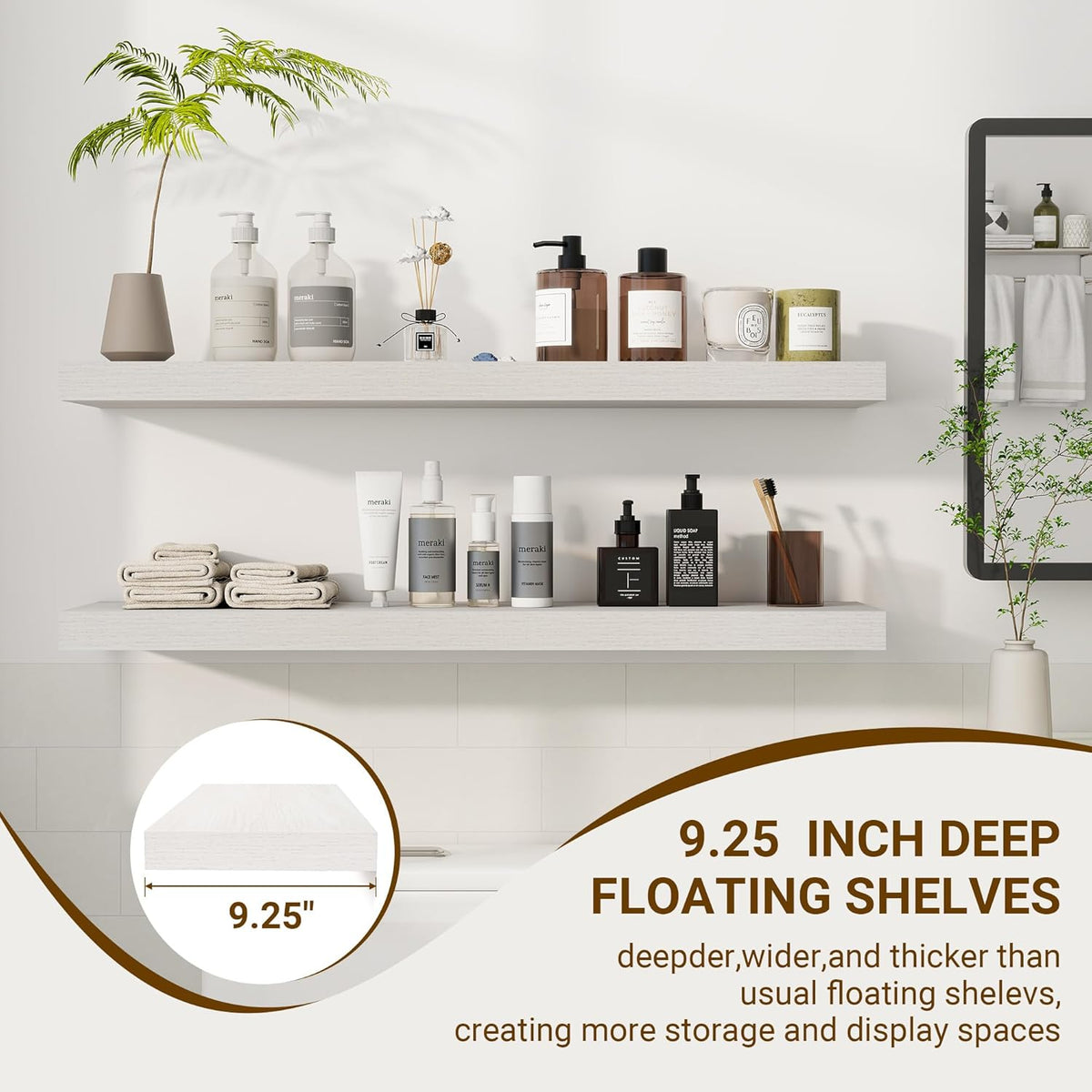 36 Inch Floating Shelves, 36"x9.25"x1.5" Inch Deep Floating Shelves for Wall, Wooden Shelves for