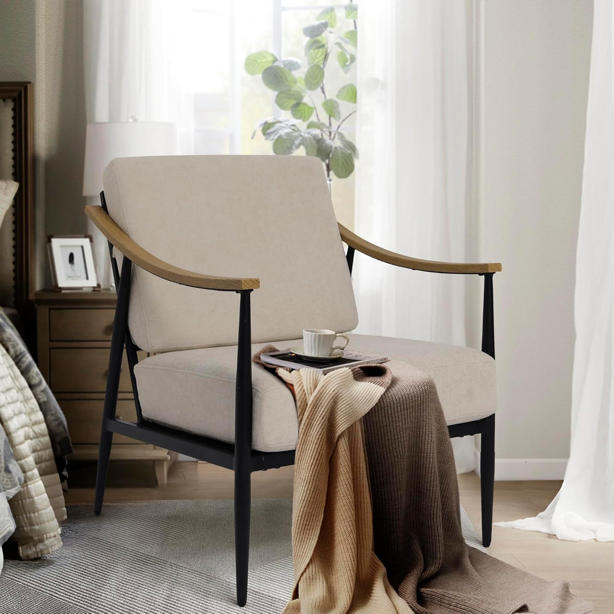 Modern Accent Chair for Living Room Bedroom Mid Century Arm Chair Upholstered Office Accent Chair