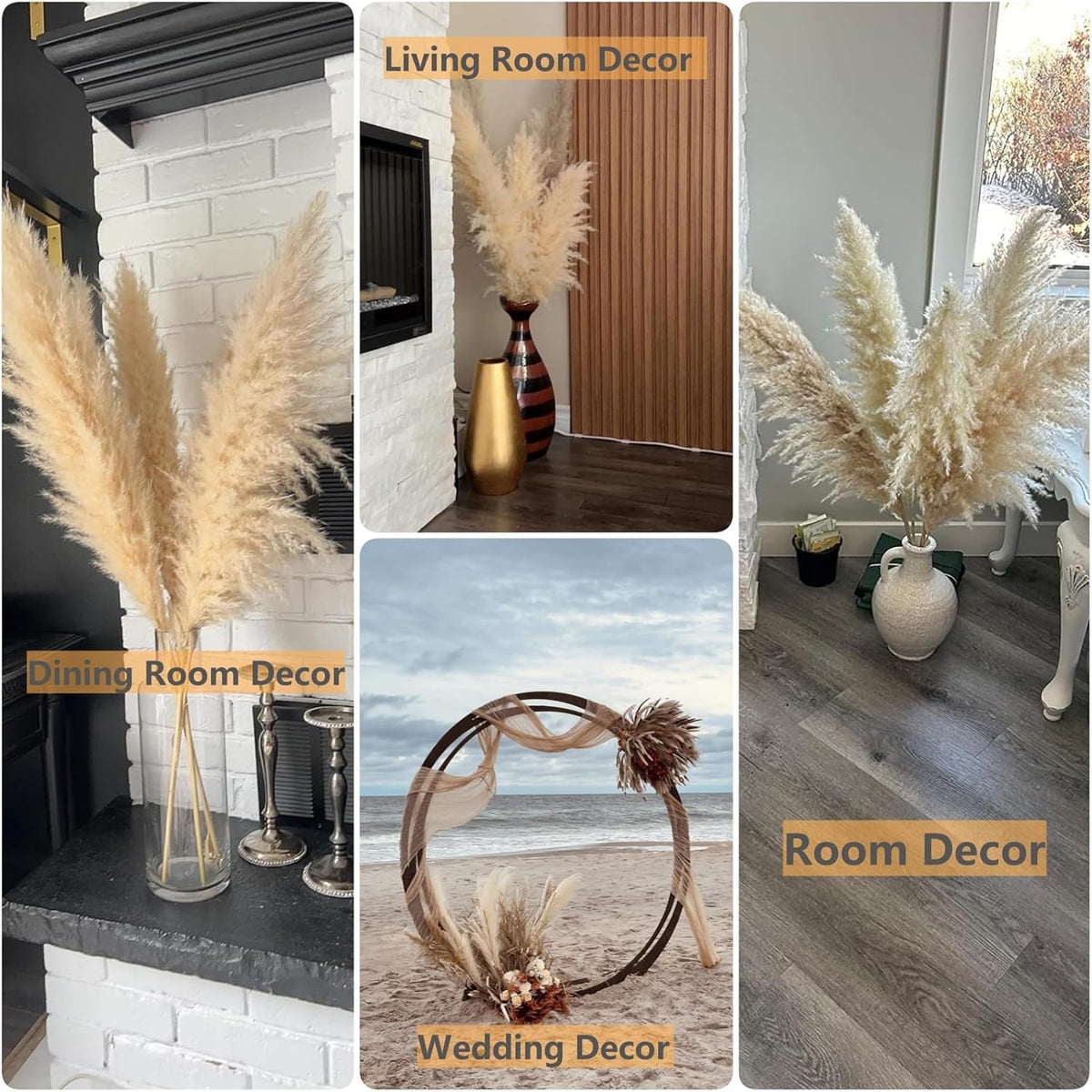 10 PCS 40" Tall Pampas Grass Stems in Natural Beige, Add a Boho Touch to Your Space—Pompas Grass