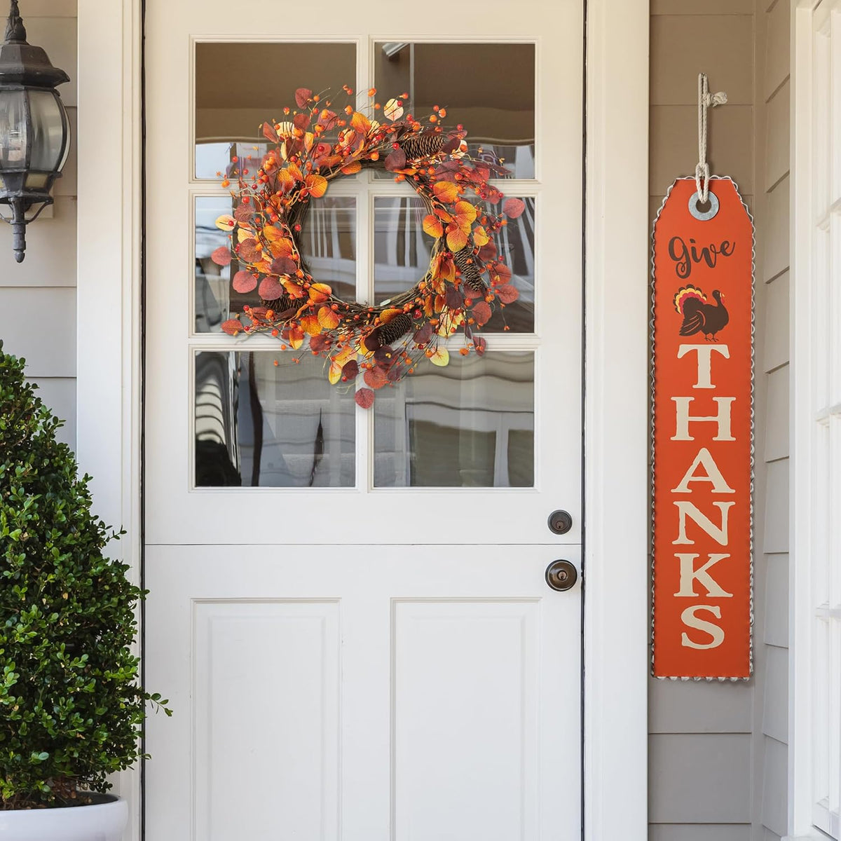 Glitzhome 22" D Fall Eucalyptus Berry Wreath, Artificial Wreaths Rustic Hanging Ornaments for Fall