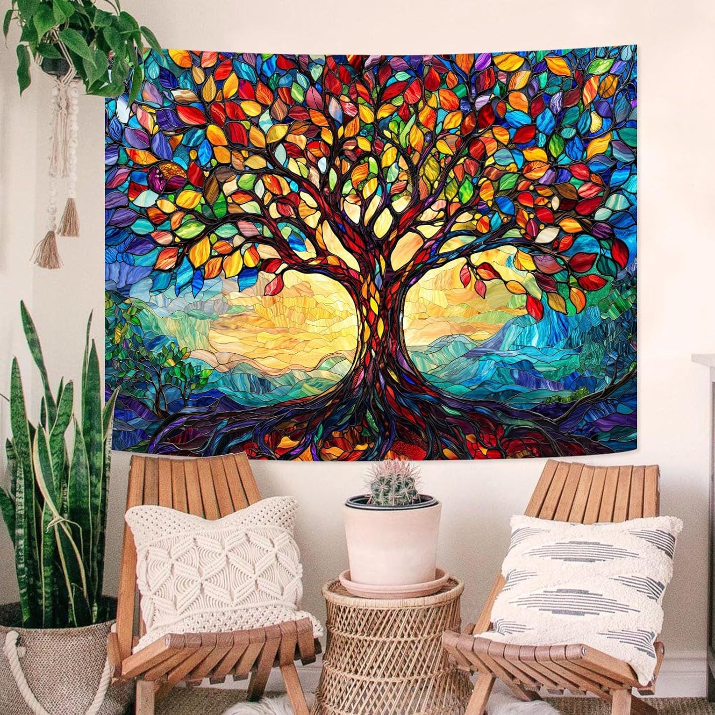 Lunerfex Tree of Life Tapestry Stained Glass Tapestry Wall Decor Tapestries for Bedroom Art