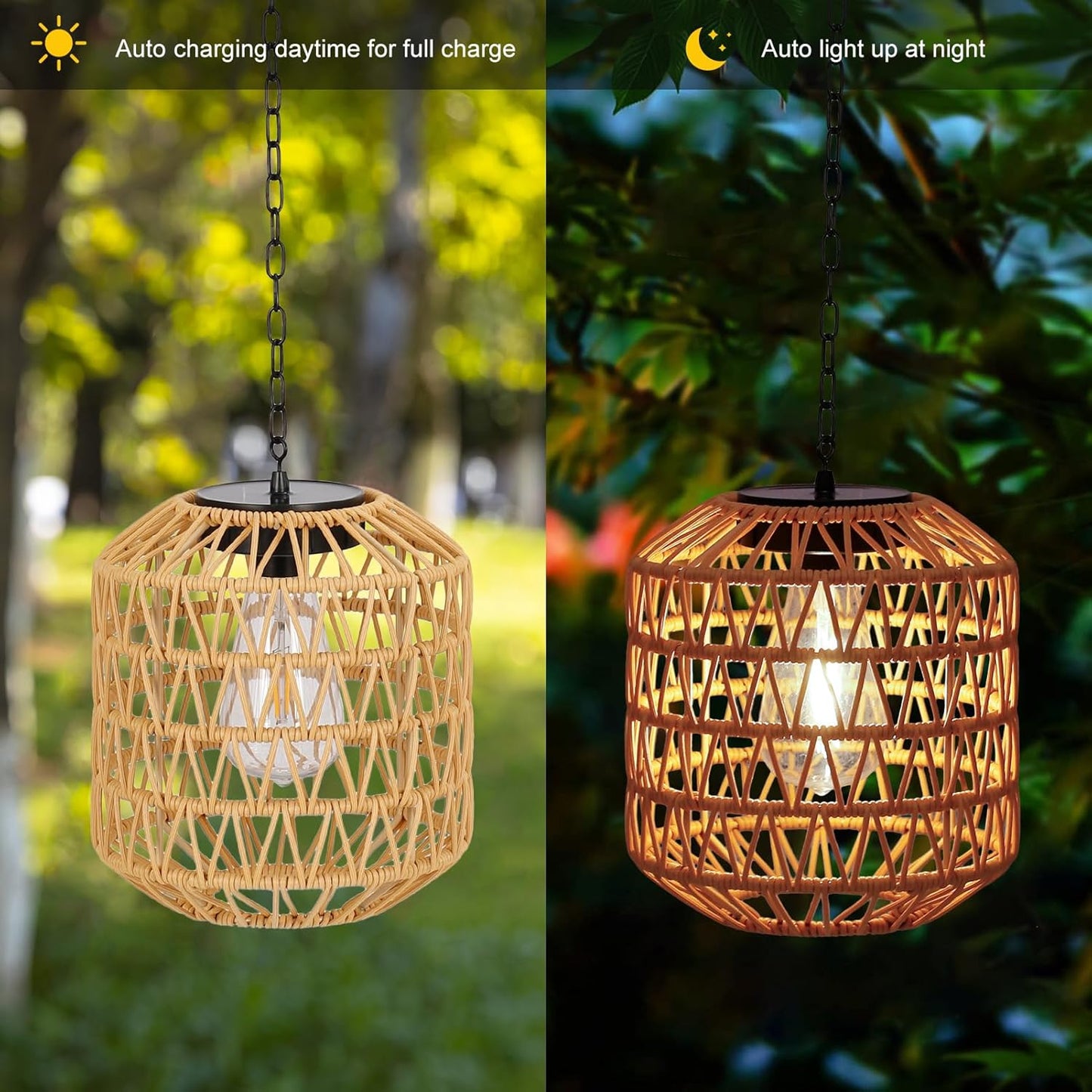Livinlarge Solar Pendant Light Outdoor,Chandelier Hanging Lantern with Edison Bulb,Boho Solar