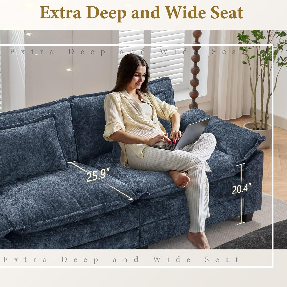 URRED Modular Sectional Sofa Comfy Cloud Couch, Modern Chenille Sofa Sleeper Deep Seat Couches with