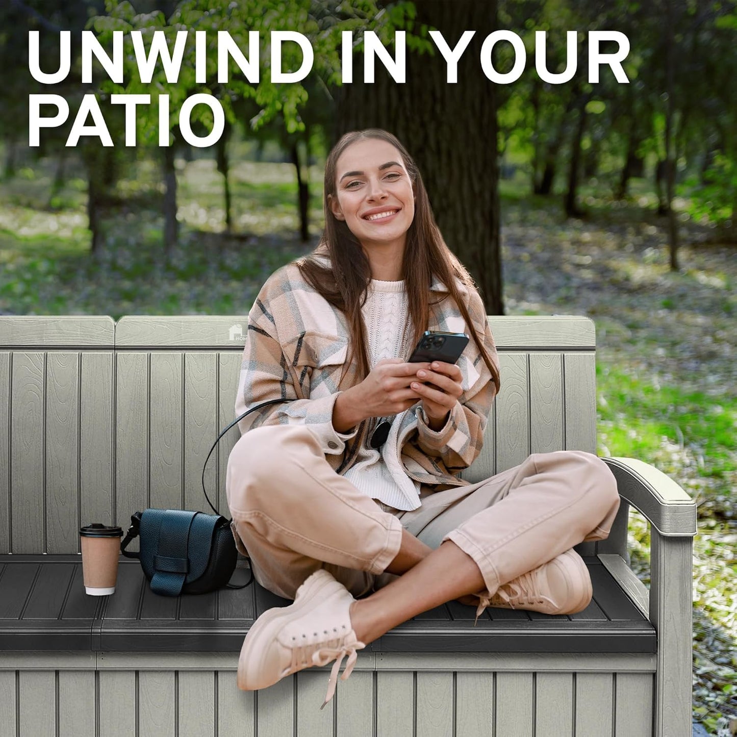 EconoHome 3 Seat Outdoor Storage Bench - 90 Gallon Capacity - Weatherproof Resin Bench for Patio