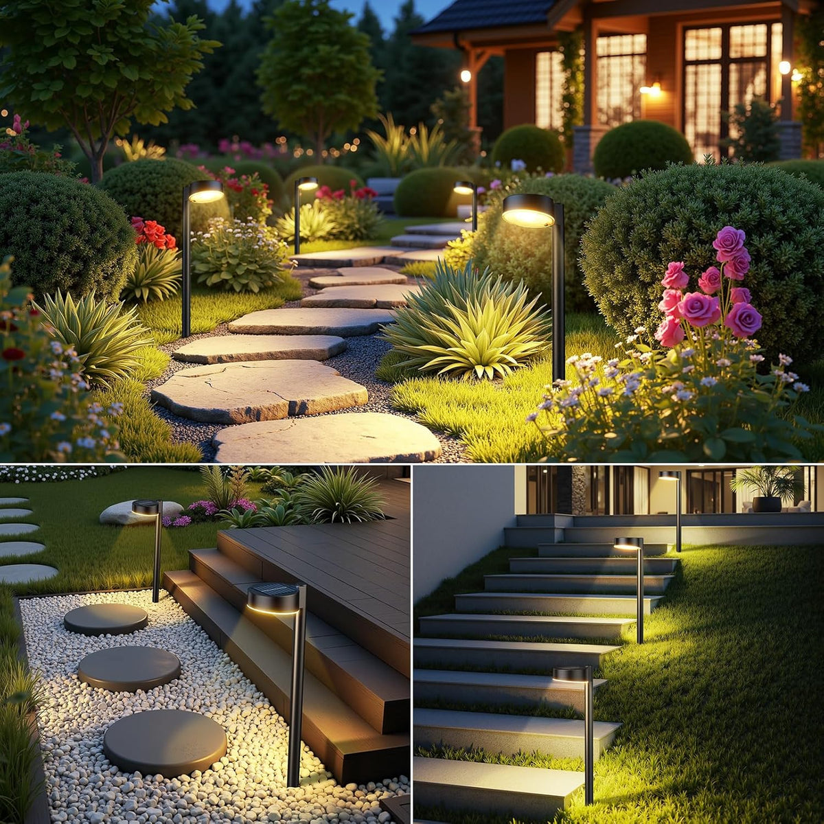 4 Pack Solar Pathway Lights Outdoor, Bright LED Solar Lights Outdoor Waterproof, Up to 12 Hrs