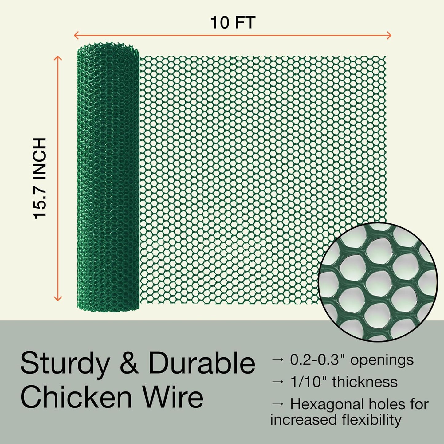 MaPorch Plastic Wire Mesh Fence - Green, 15.71" x 10 ft, 2 Pack - Plastic Chicken Wire Fencing for