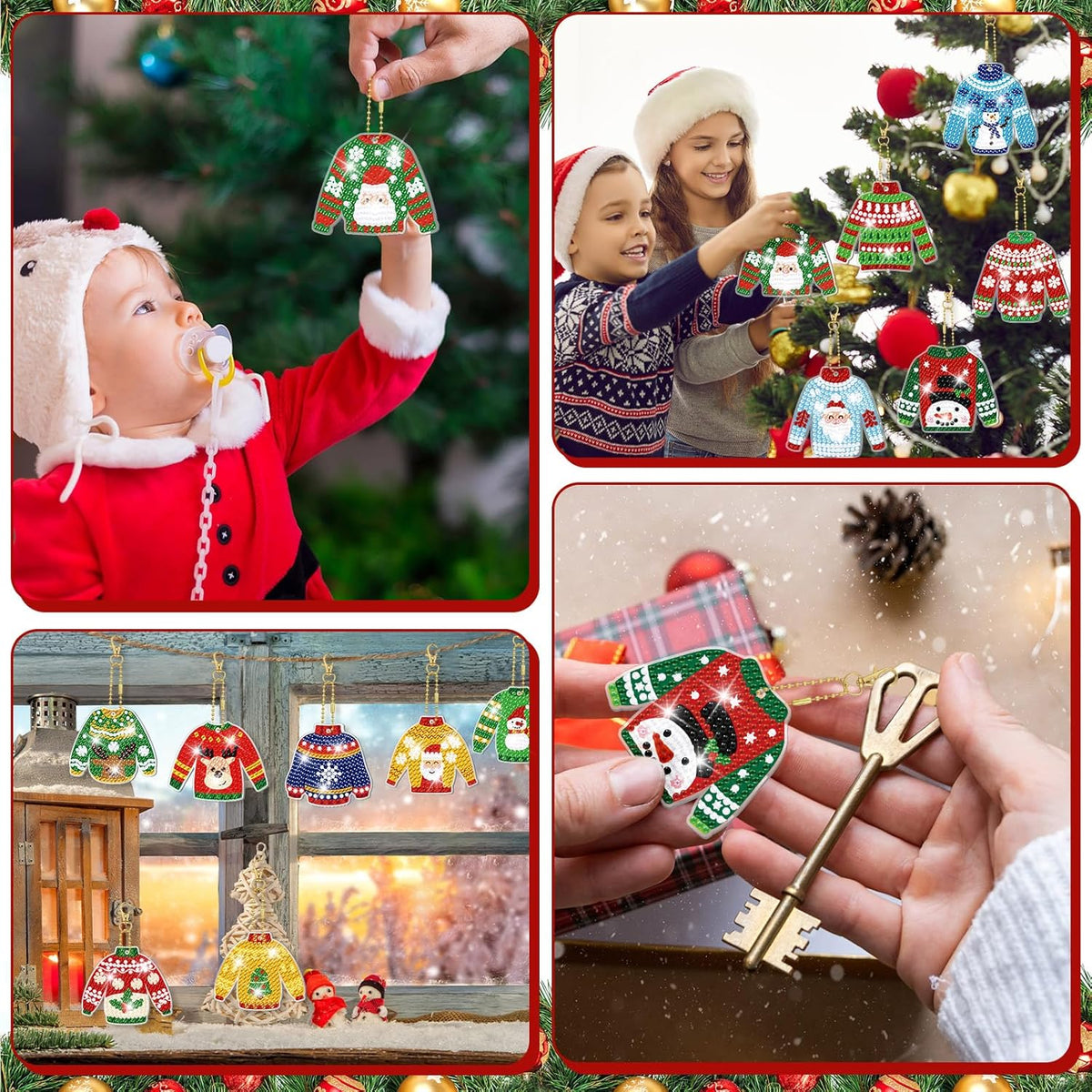 Tondiamo 20 Pcs Christmas Diamond Painting Keychain Kits 5D DIY Diamond Art Pendants Double Sided