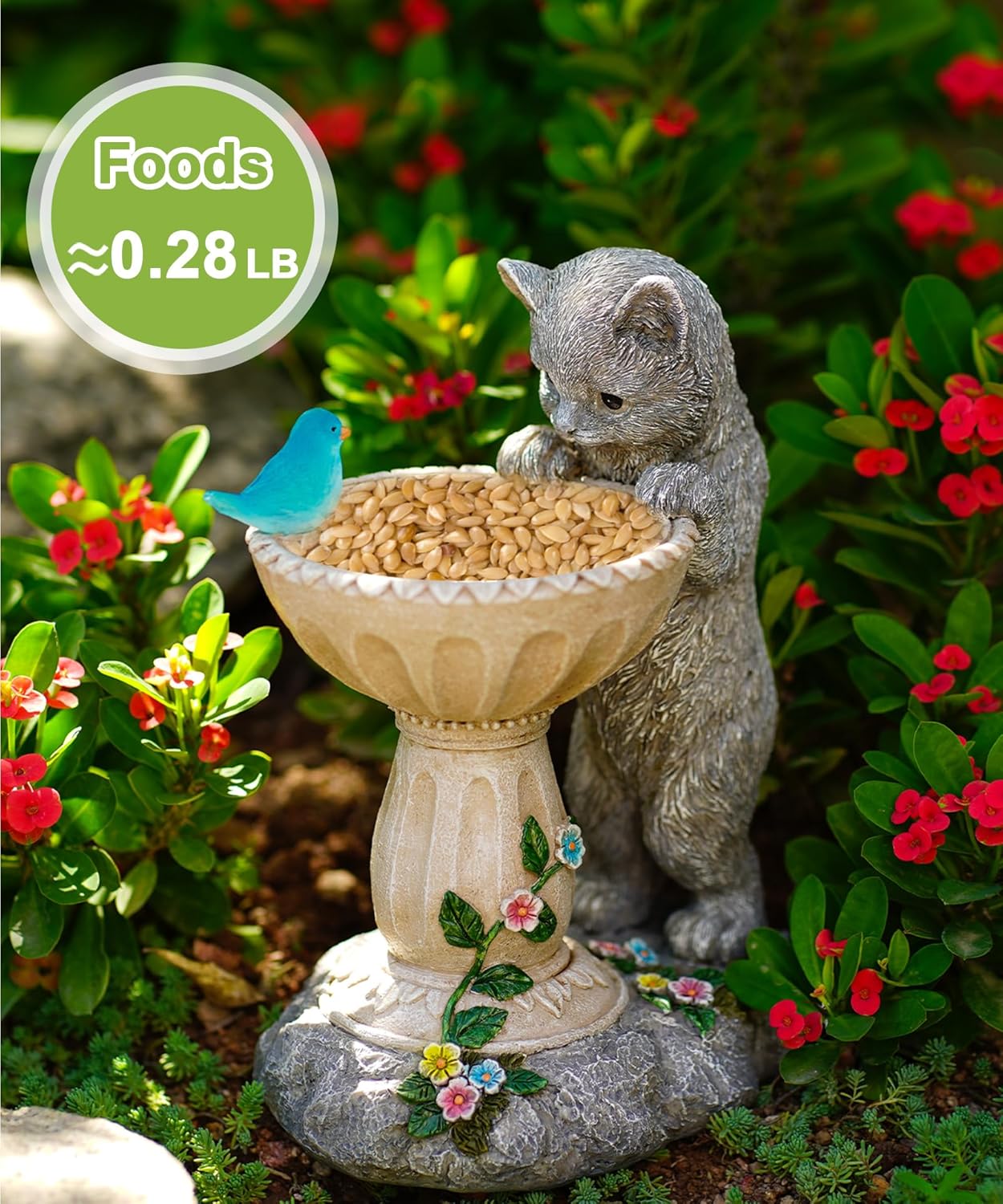 Nacome Solar Cat Birdbath Garden Decor: Outdoor Statues Ornaments for Outside Decorations Yard Art
