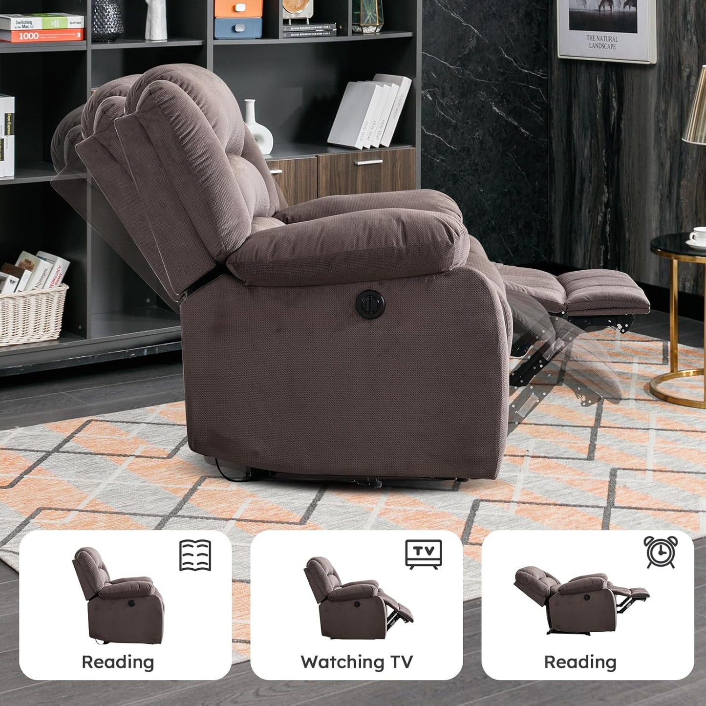 EBELLO Classic Power Recliner Chair, Oversized Electric Reclining Chair with Overstuffed Cushion