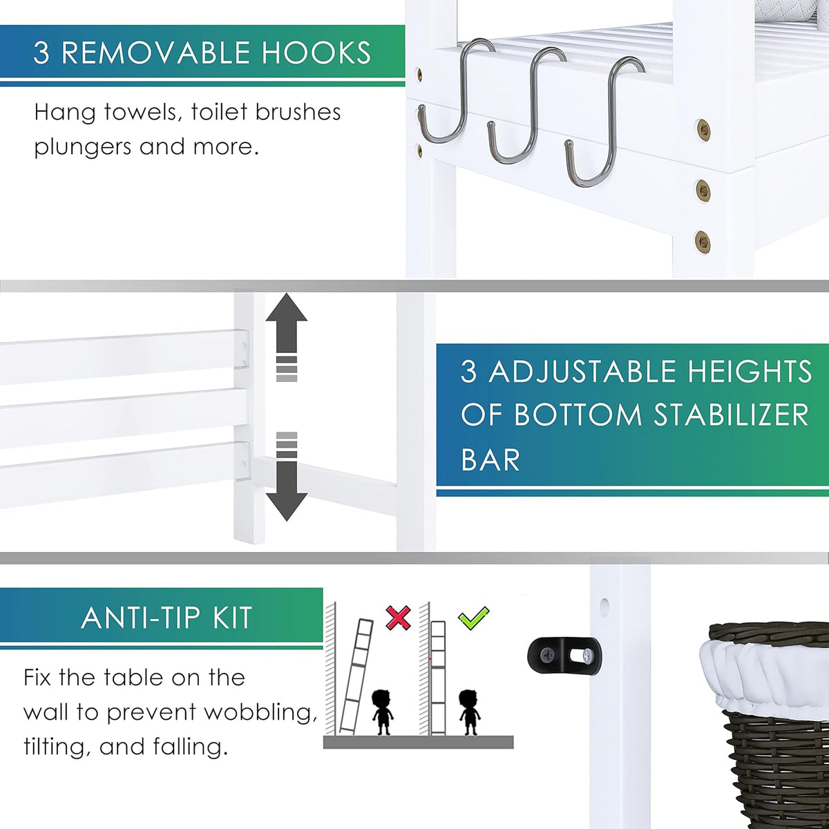 SMIBUY Bathroom Storage Shelf, Bamboo Over-The-Toilet Organizer Rack, Freestanding Toilet Space