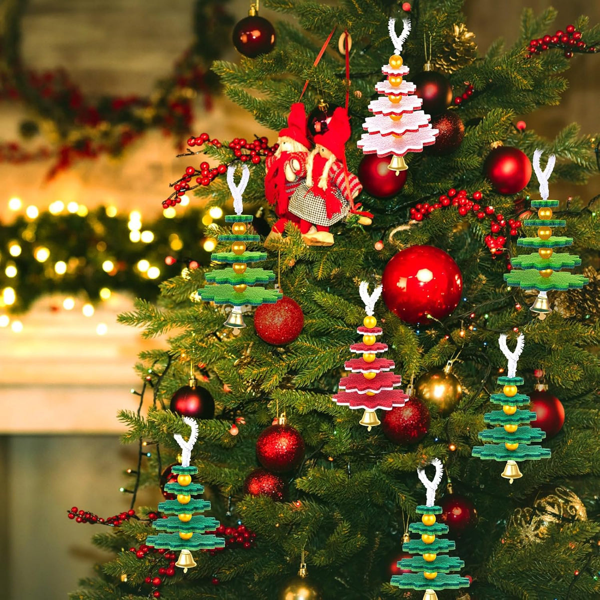 Hollowfly 50 Sets Felt Christmas Tree Ornament Craft Kit Small Layered Christmas Tree Felt Crafts