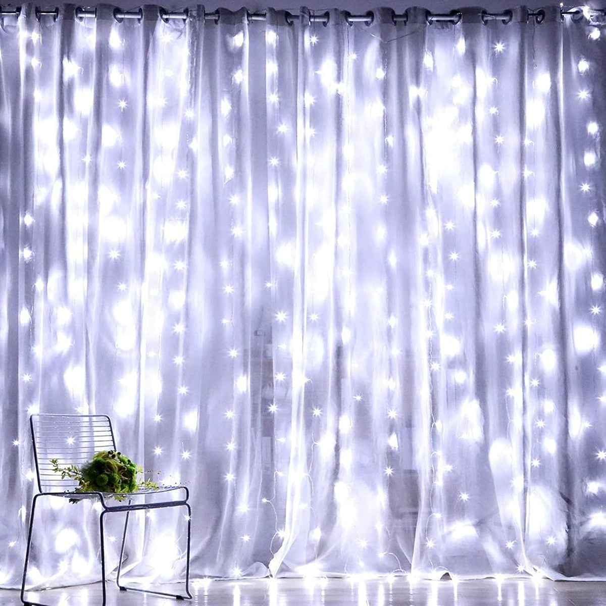 Dazzle Bright Curtain String Lights, 300 LED 9.8ft x 9.8ft 8 Lighting Modes Fairy Lights USB