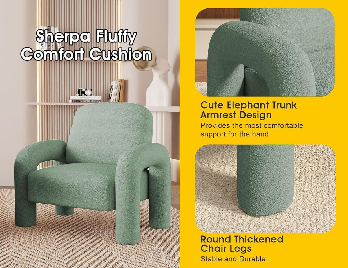 Modern Sherpa Accent Chair, Teddy Upholstered Arm Single Sofa, Cozy Fluffy Reading Chair for Living