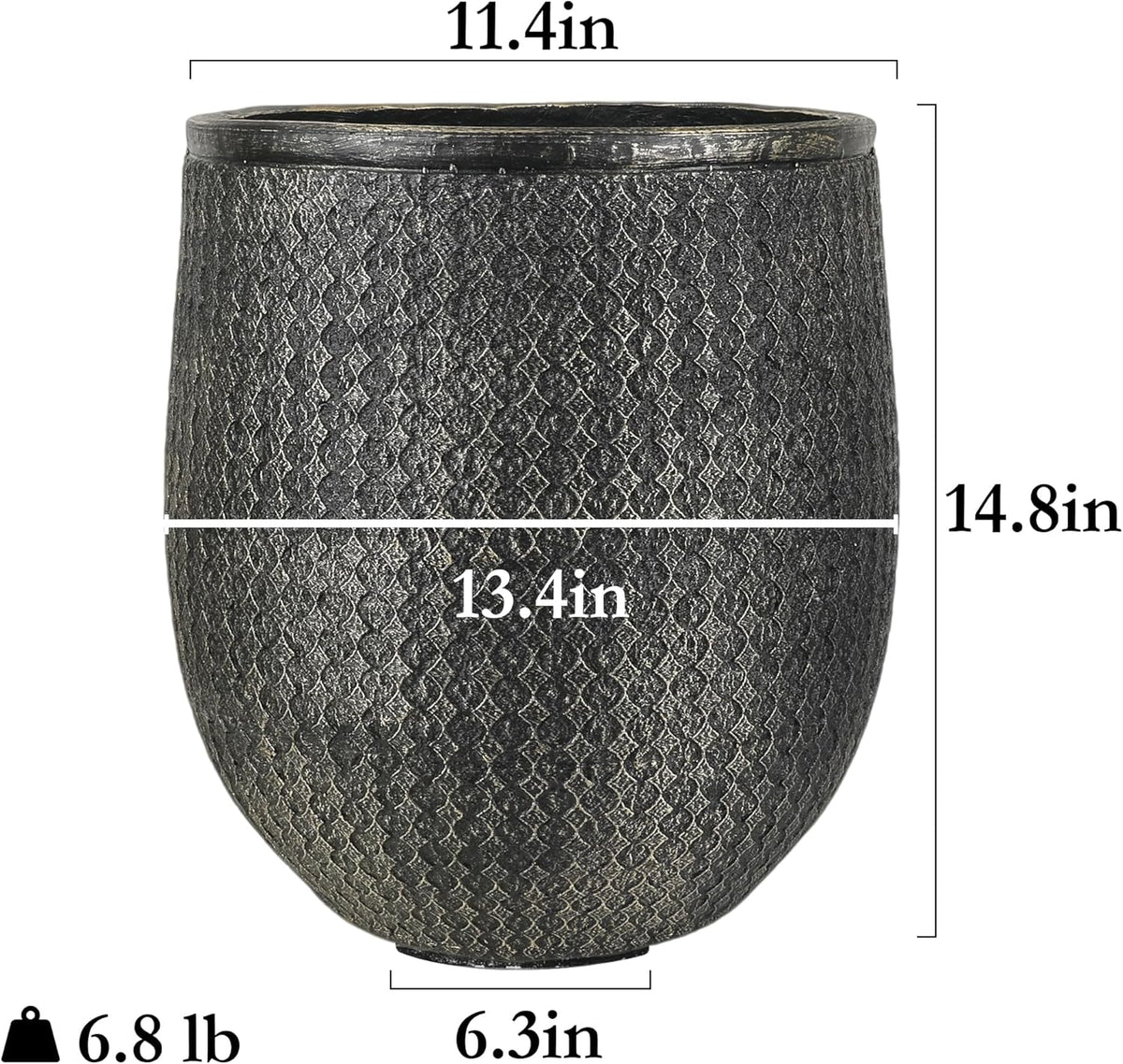Worth Garden 12" Dia x 15" H Round Planter – Lightweight Magnesium Oxide Cement Plant Pot with